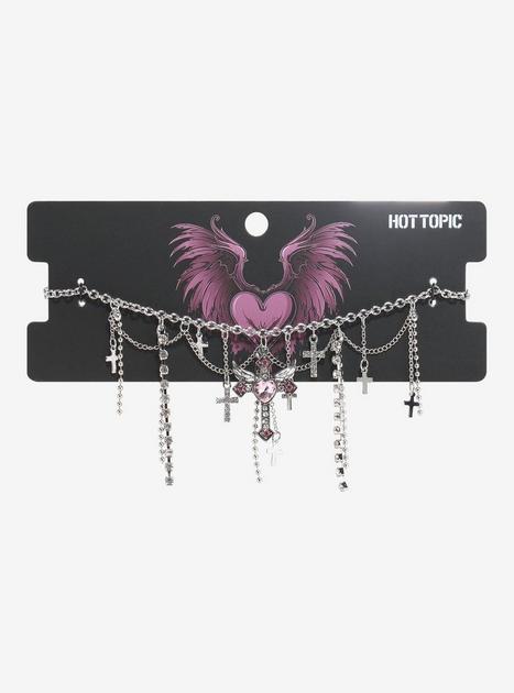 Pink Gem Winged Cross Charm Choker | Hot Topic