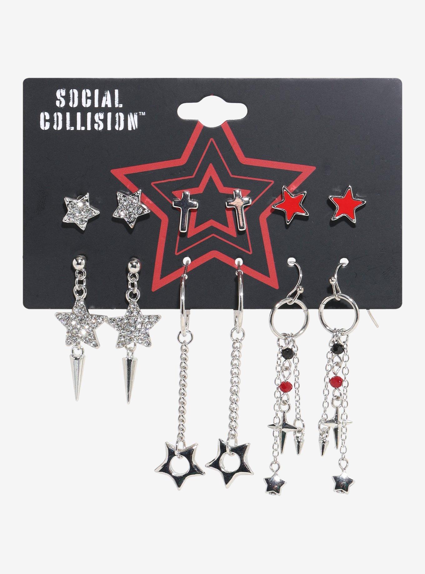 Social Collision Star Bling Cross Earring Set, , hi-res