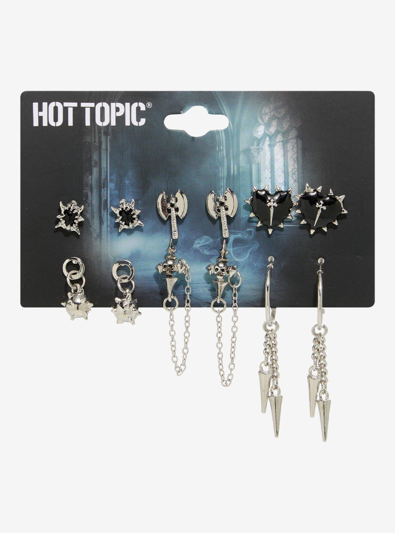 Axe Spiked Ball Heart Earring Set, , hi-res