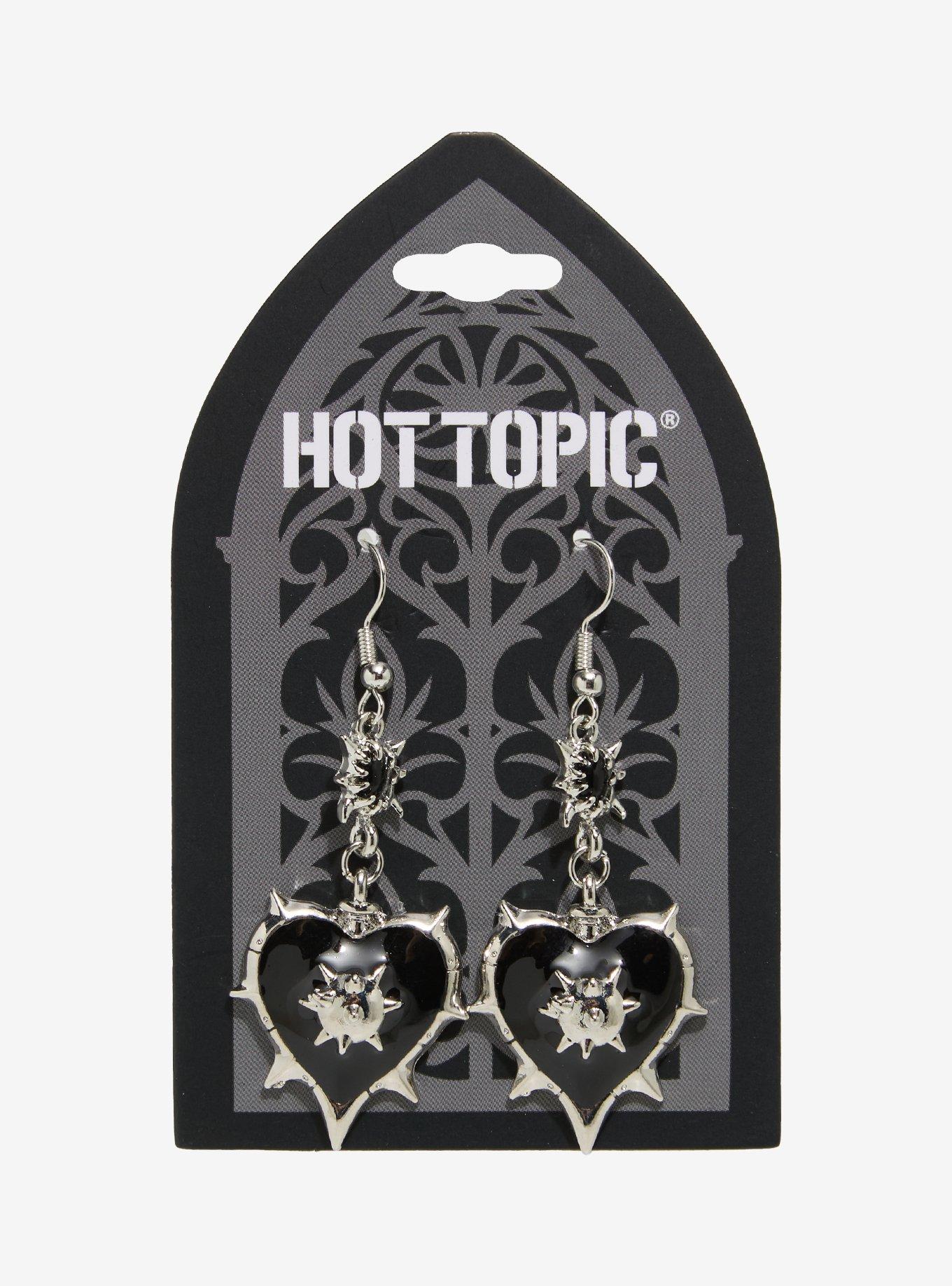 Black Spike Heart Drop Earrings, , hi-res