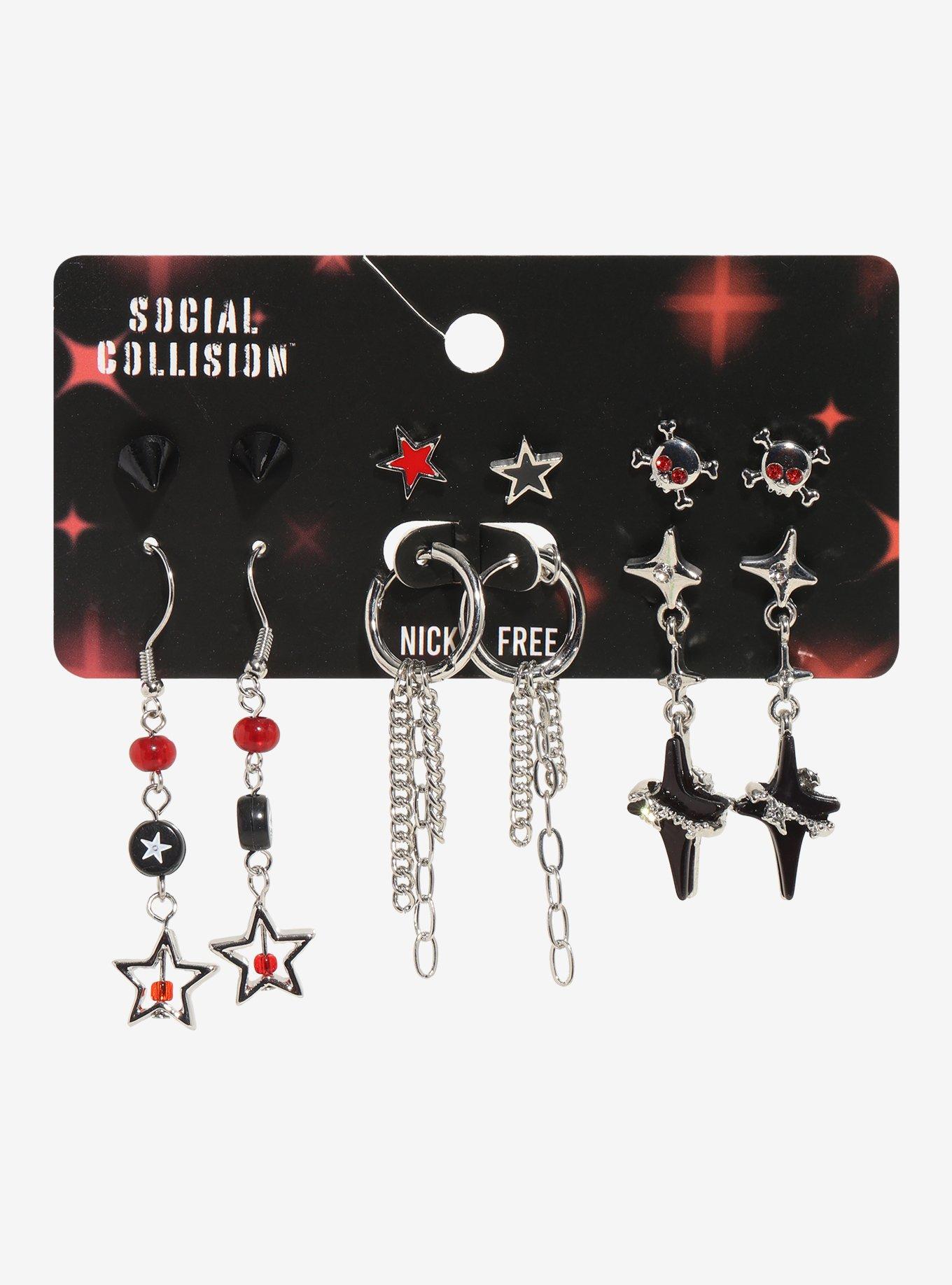 Social Collision Punk Star Skull Earring Set, , hi-res