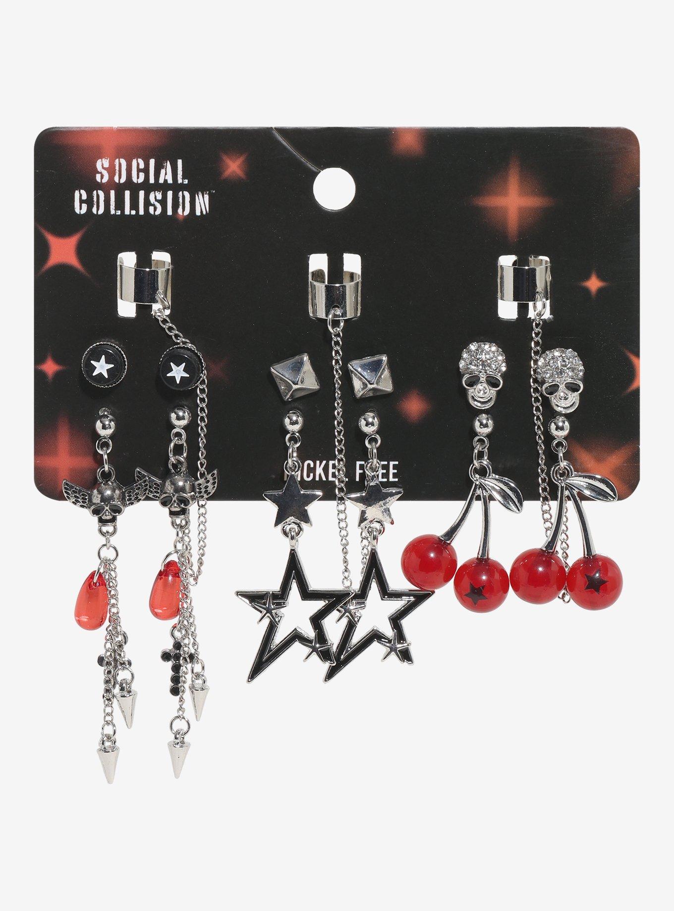 Social Collision Cherry Skull Star Cuff Earring Set, , hi-res