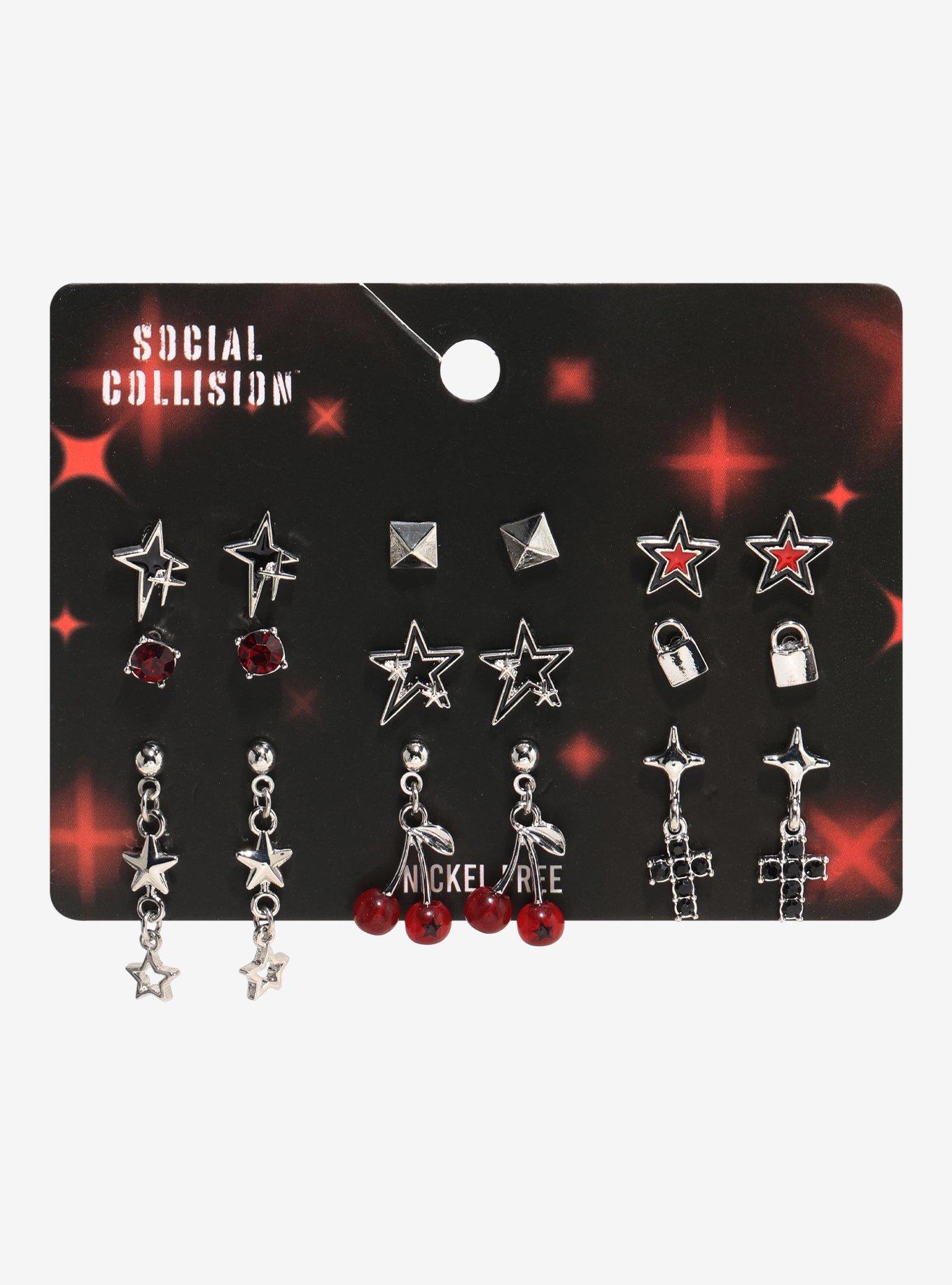 Social Collision Cherry Star Stud Earring Set, , hi-res