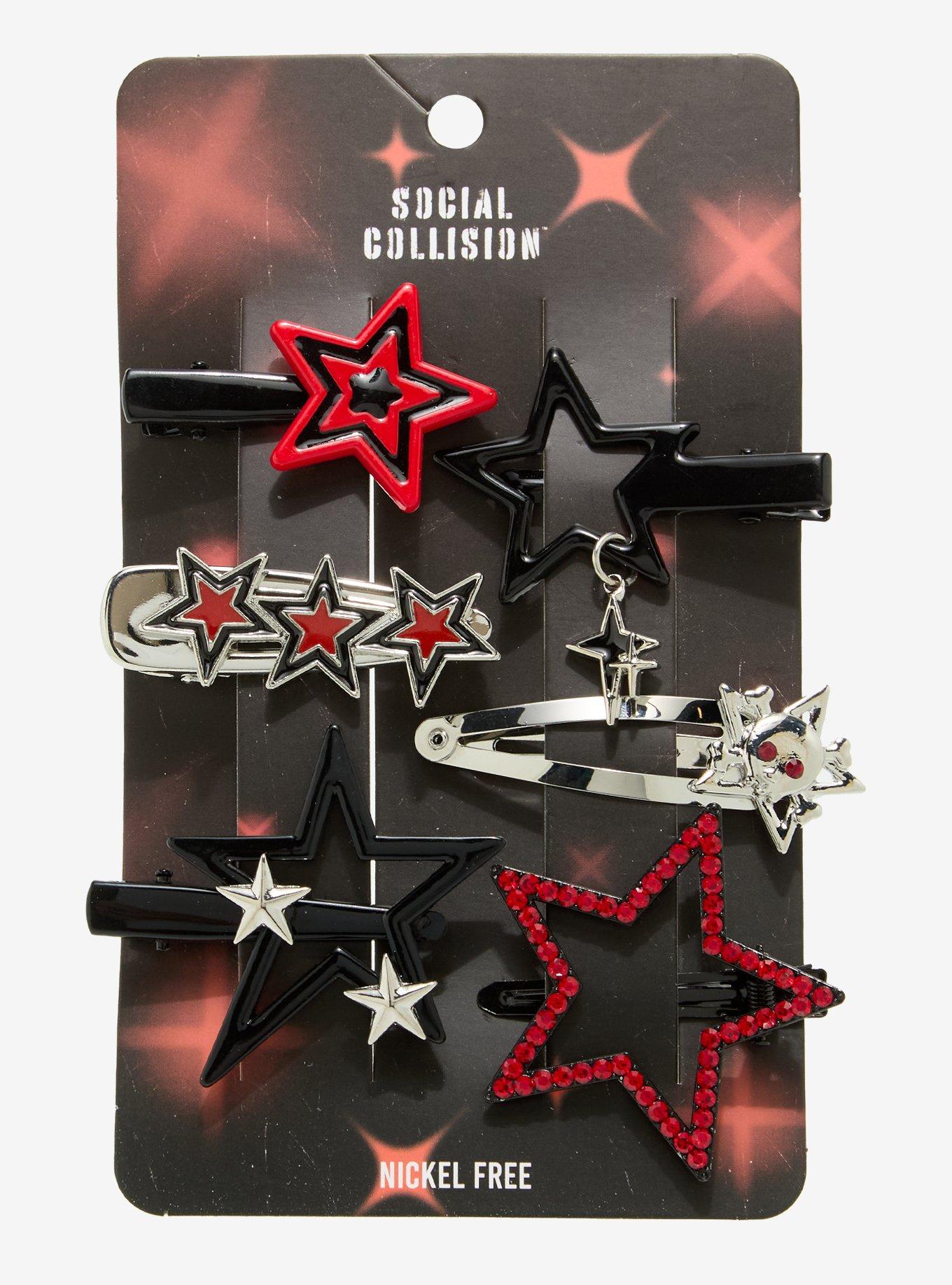 Social Collision Black & Red Star Hair Clip Set, , hi-res