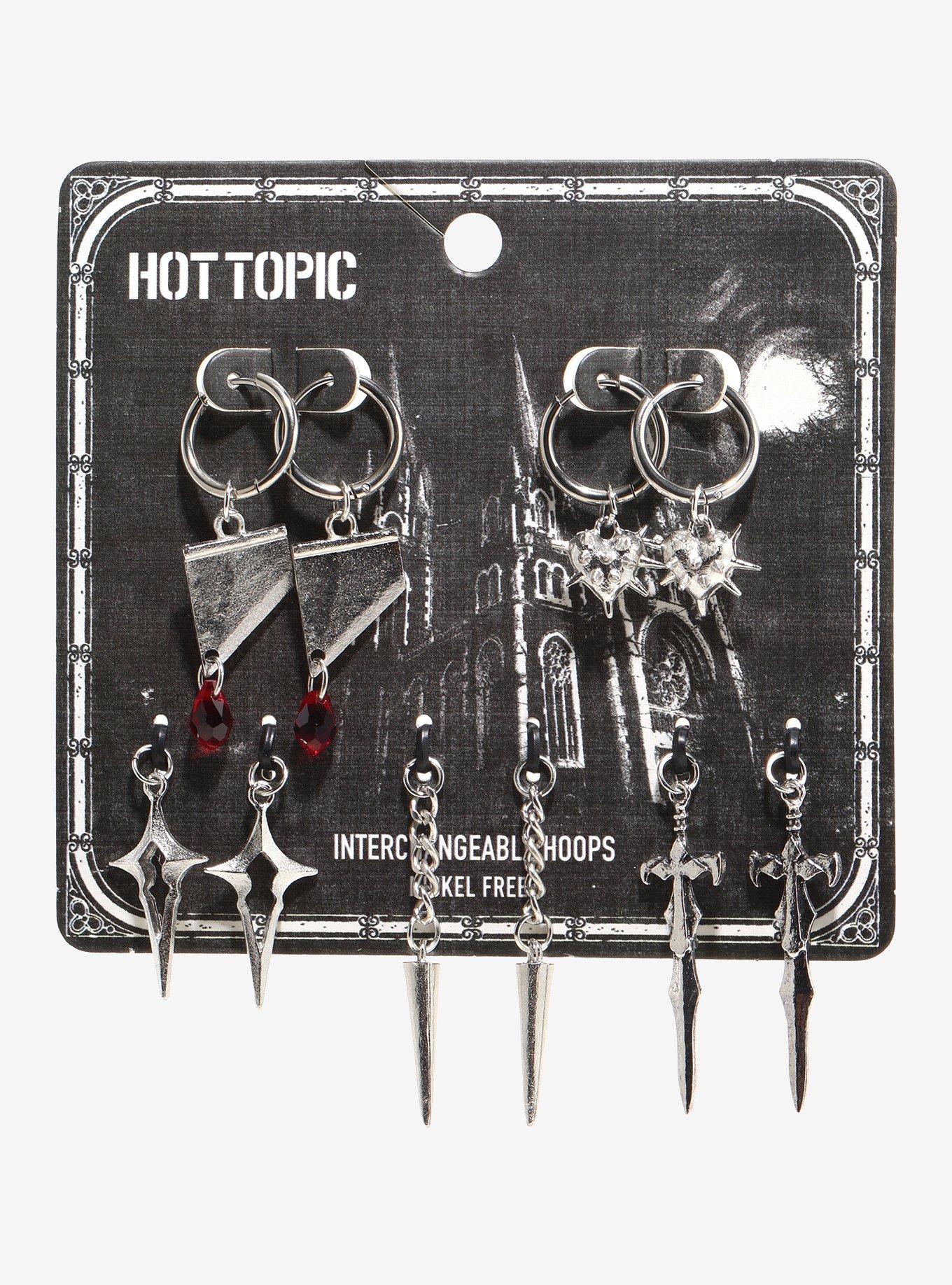 Medieval Weapons Interchangeable Charm Huggie Hoop Set, , hi-res