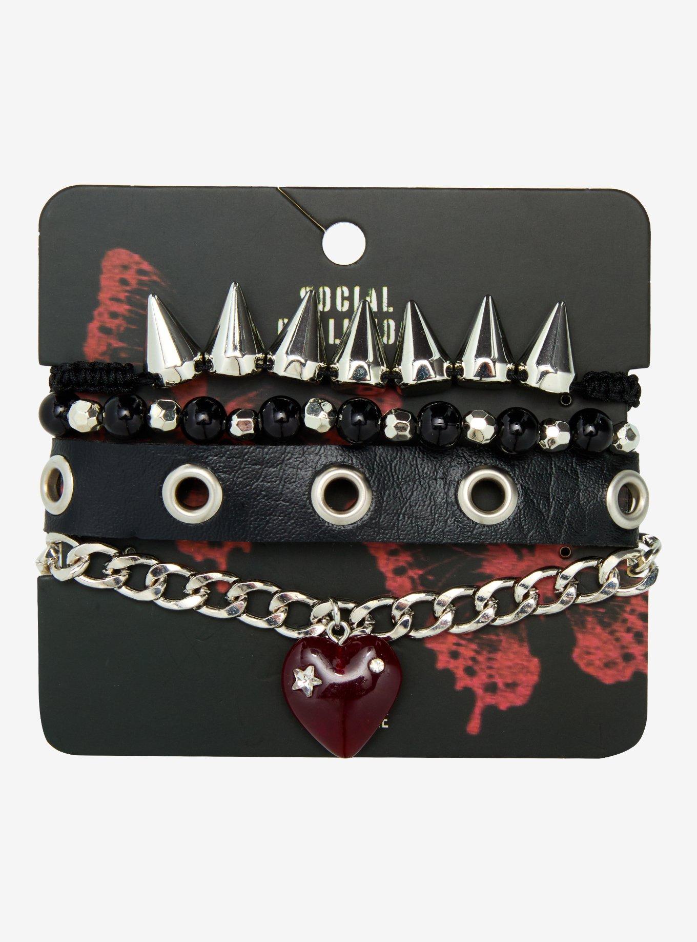 Social Collision Spike Bubble Heart Bracelet Set, , hi-res