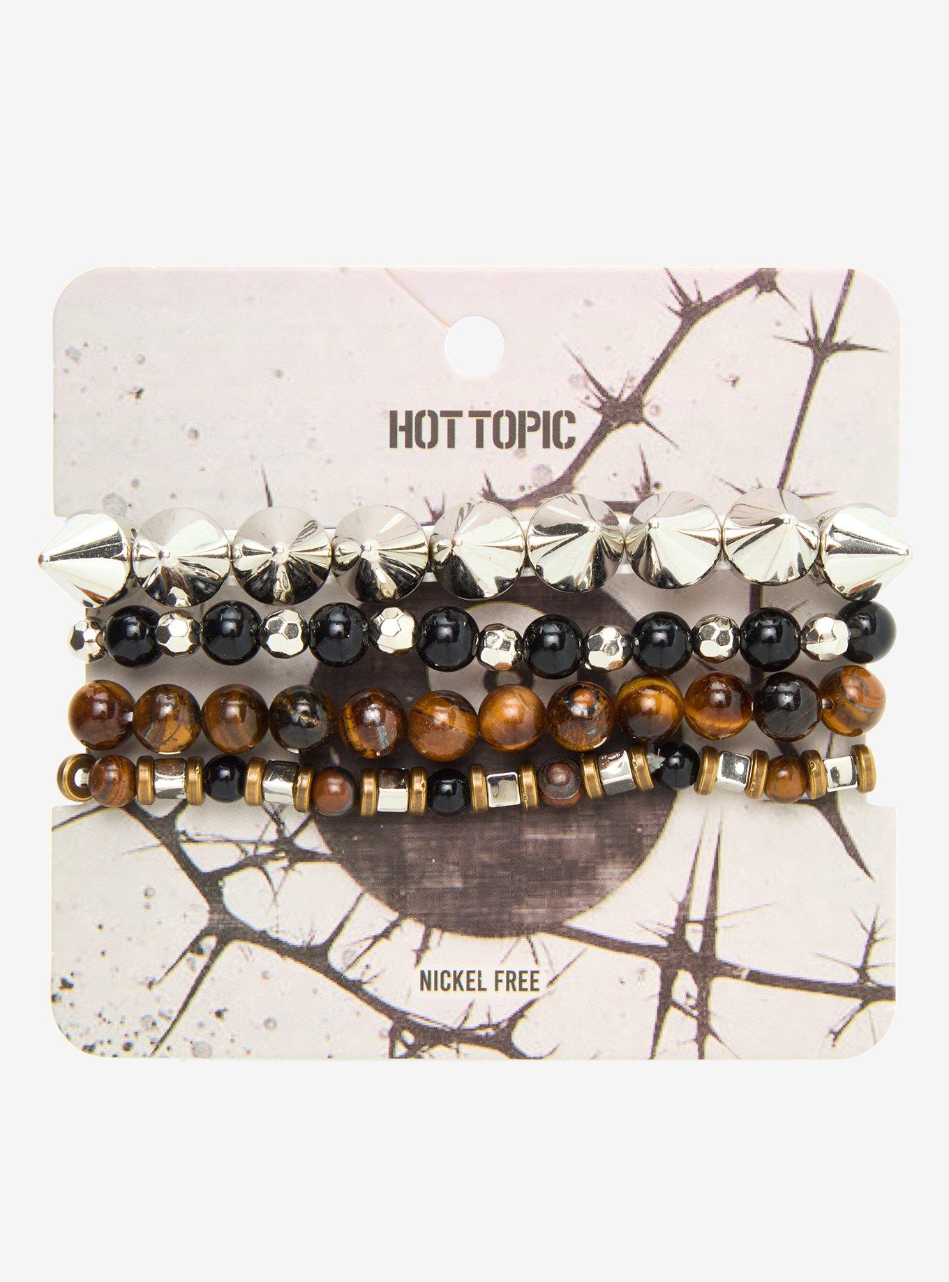 Silver Spike Tiger's Eye Bead Bracelet Set, , hi-res