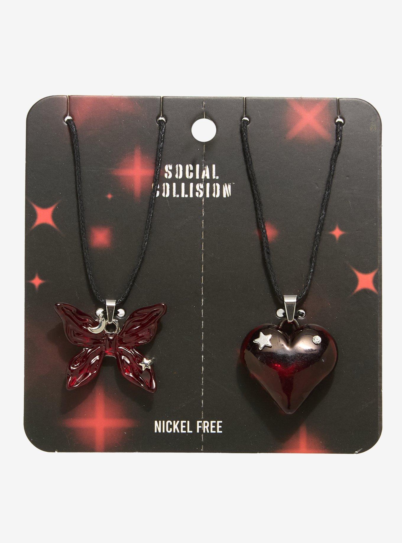 Social Collision Bubble Butterfly Heart Best Friend Necklace Set, , hi-res