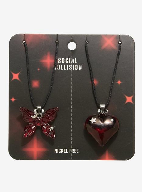 Social Collision Bubble Butterfly Heart Best Friend Necklace Set | Hot ...