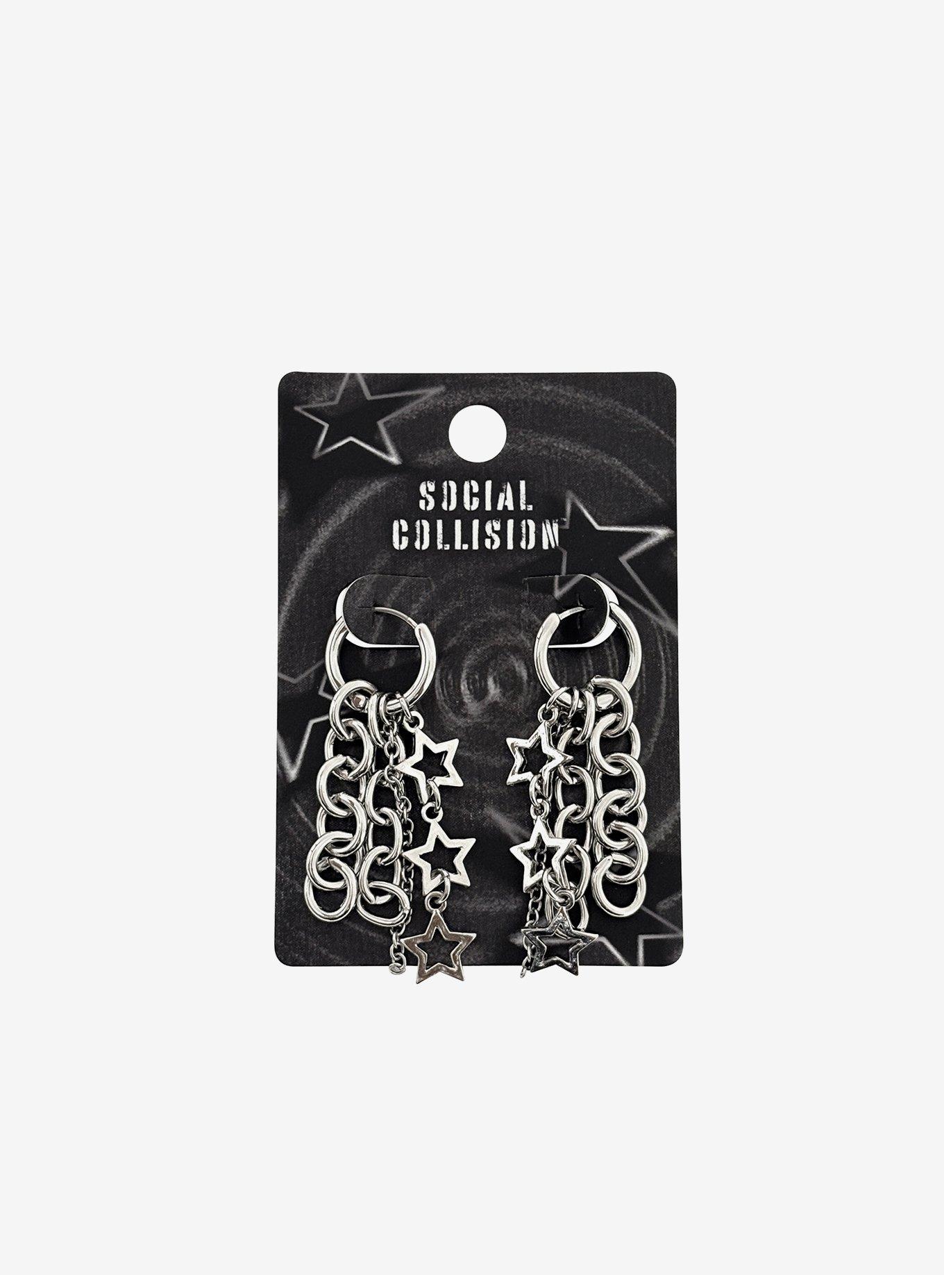 Social Collision Star Chain Huggie Hoop Earrings, , hi-res