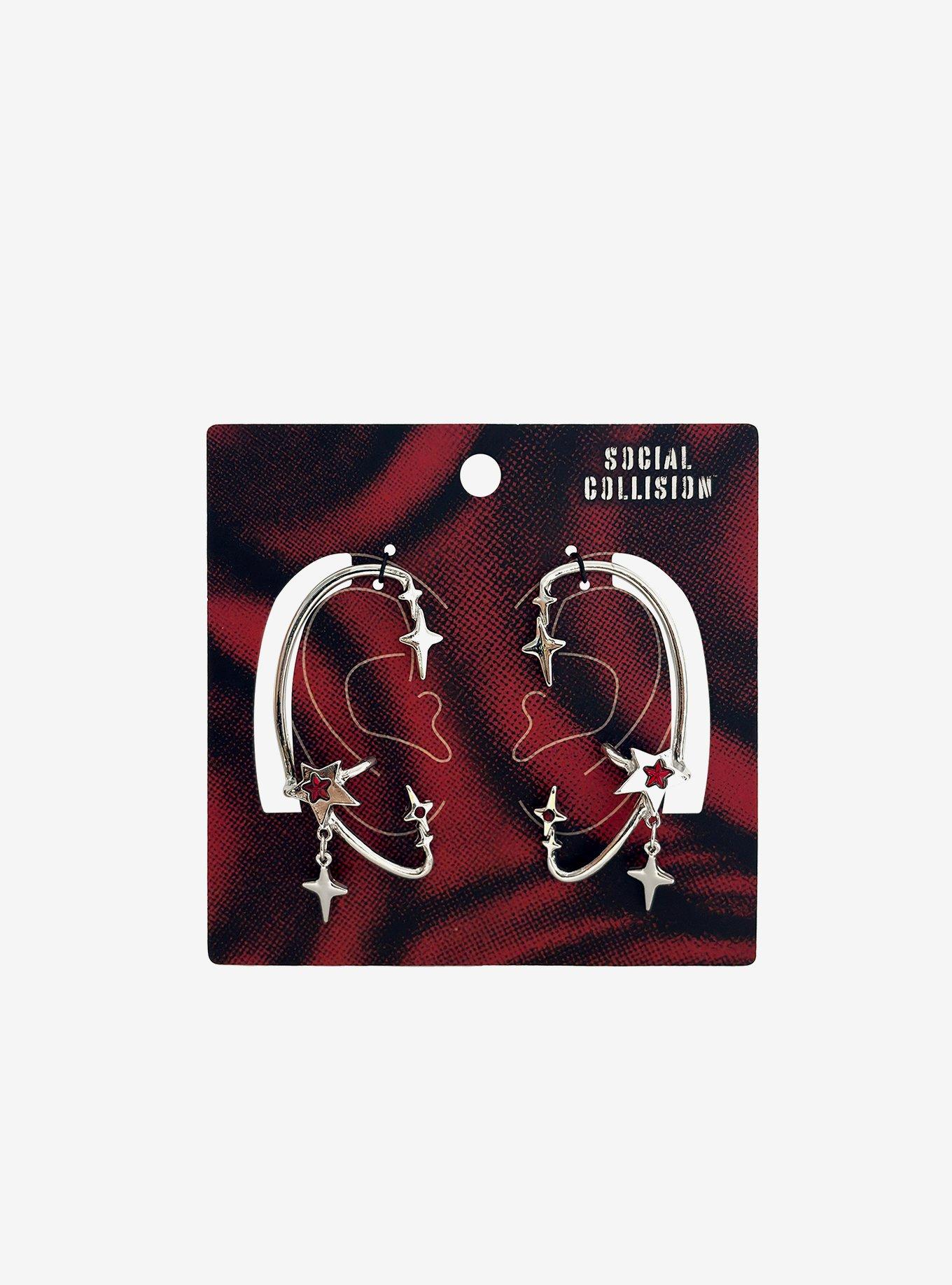 Social Collision Red Gem Star Cuff Earring Set, , hi-res