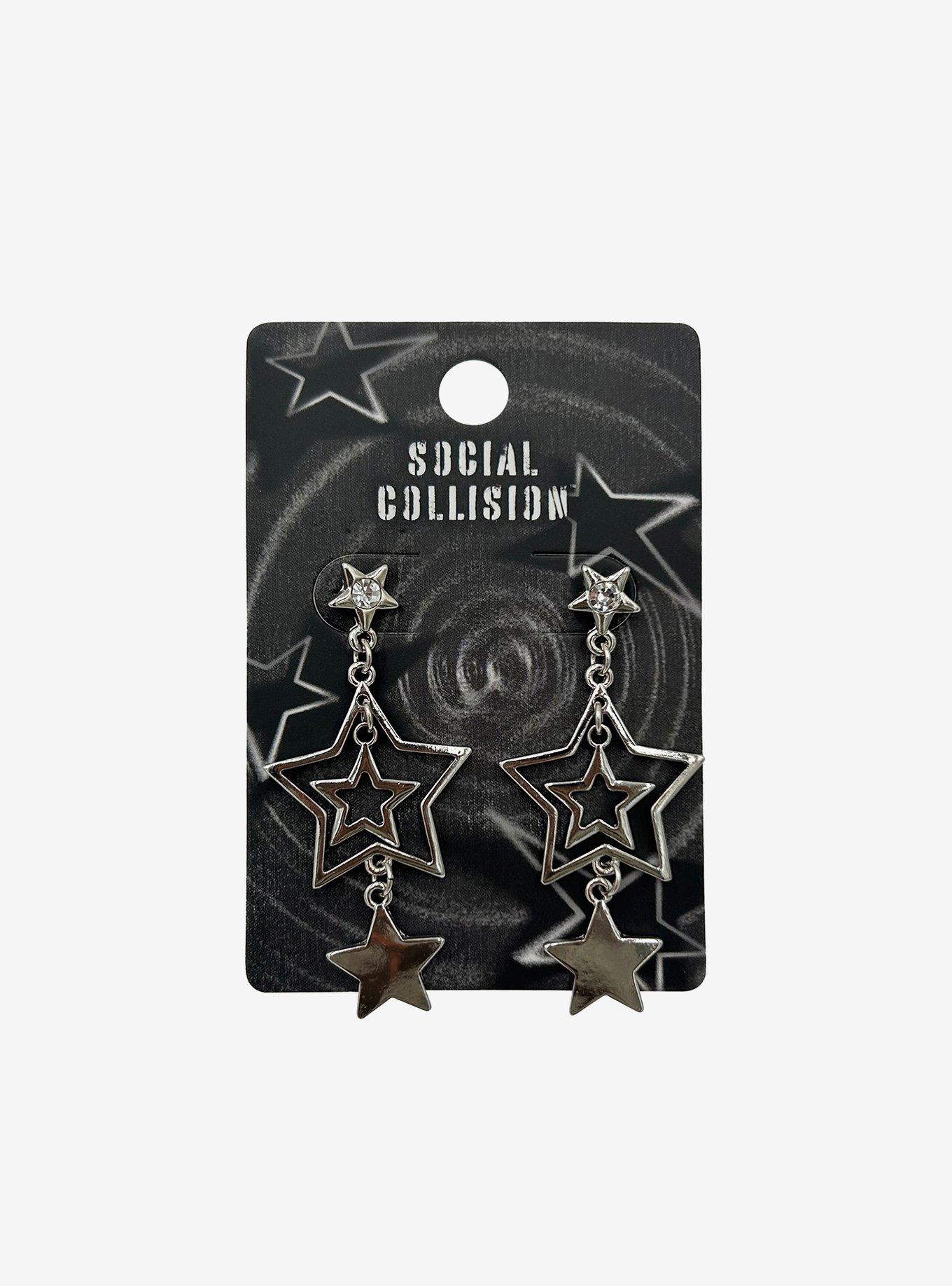 Social Collision Multi-Star Drop Earrings, , hi-res