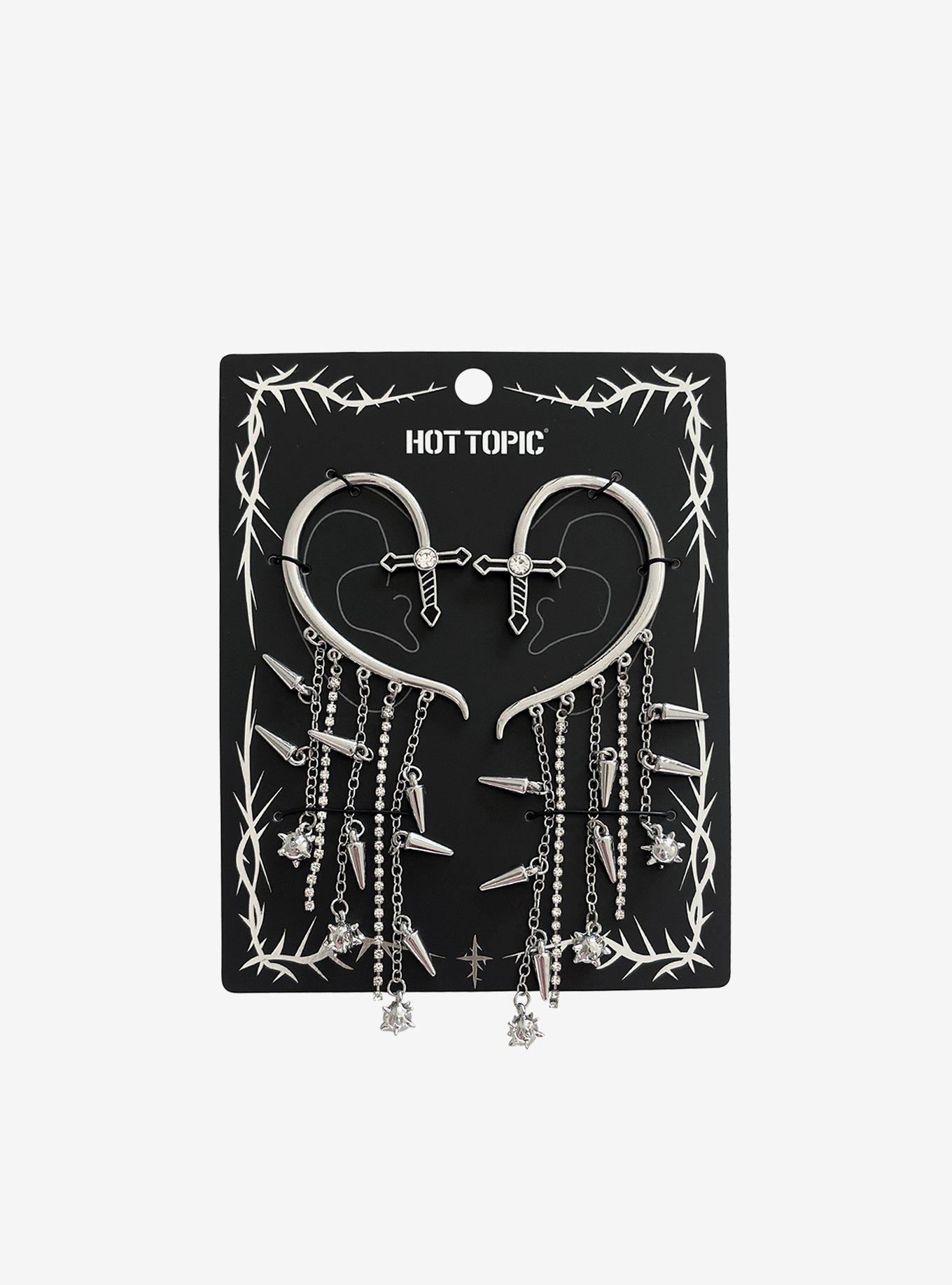 Dagger Spike Chain Cuff Earring Set, , hi-res