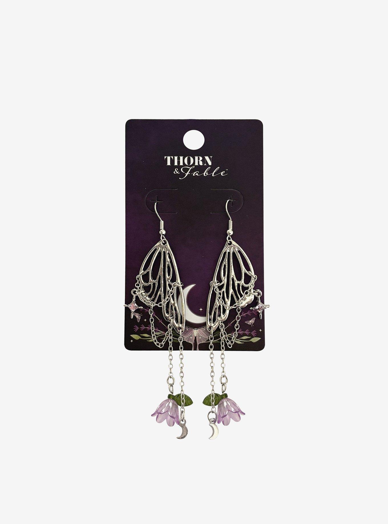 Thorn & Fable Floral Butterfly Wing Drop Earrings, , hi-res