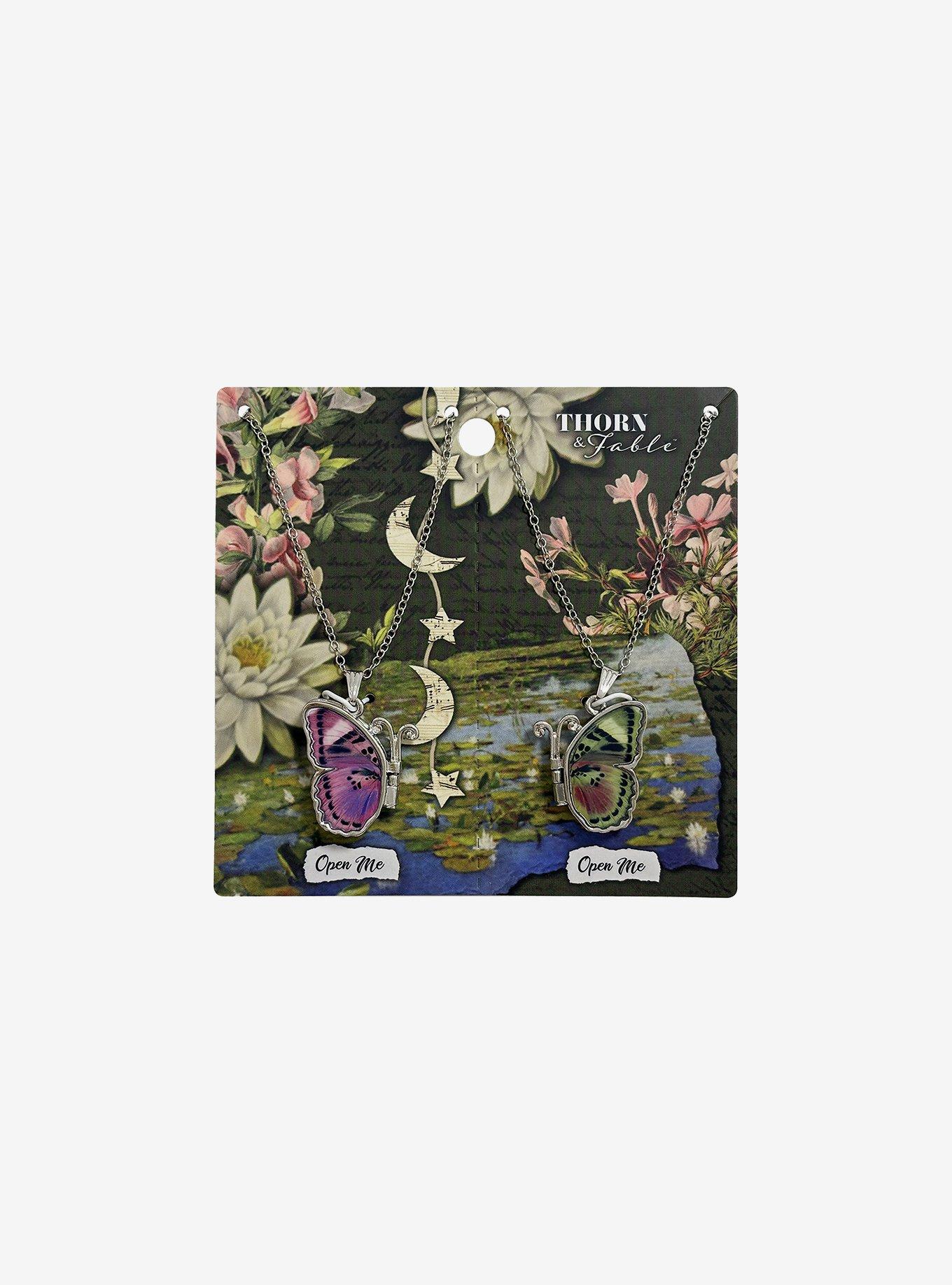 Thorn & Fable Butterfly Wing Locket Best Friend Necklace Set, , hi-res