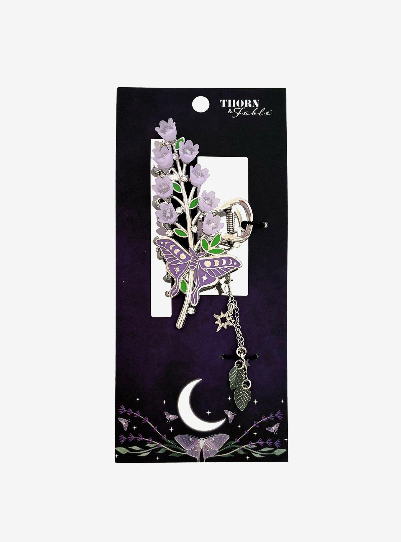 Thorn & Fable Purple Flower Moth Claw Hair Clip, , hi-res