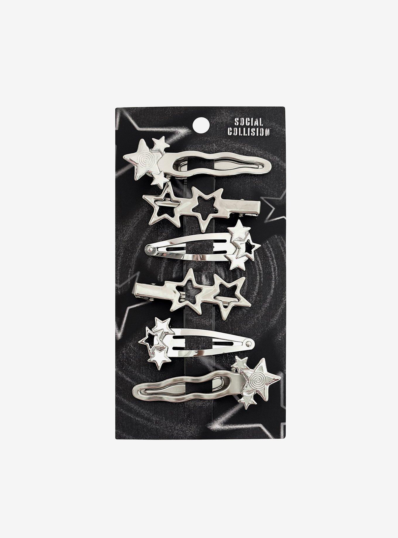 Social Collision Silver Star Hair Clip Set, , hi-res