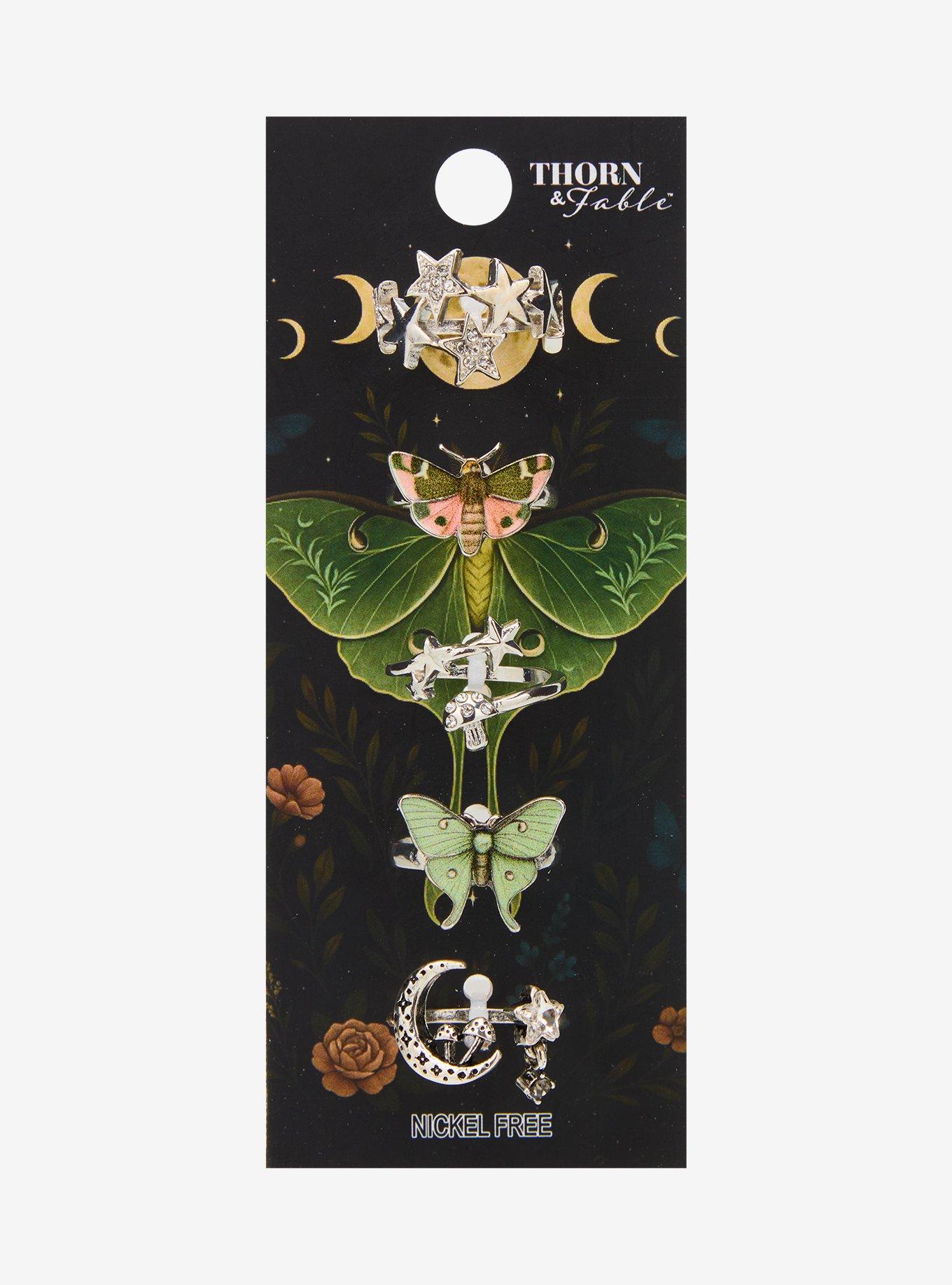 Thorn & Fable Celestial Moth Mushroom Ring Set, , hi-res