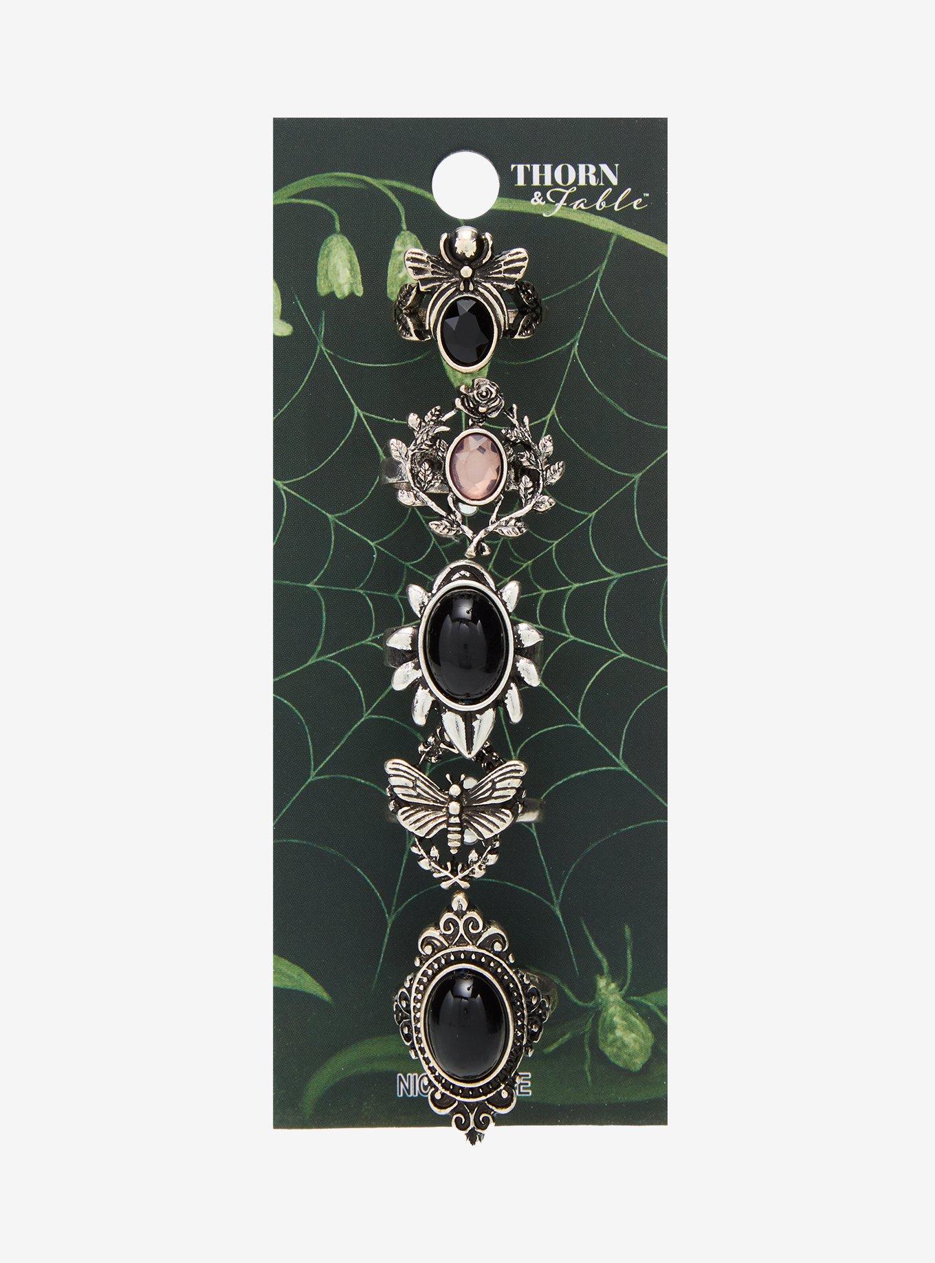Thorn & Fable Forest Butterfly Dark Gem Ring Set