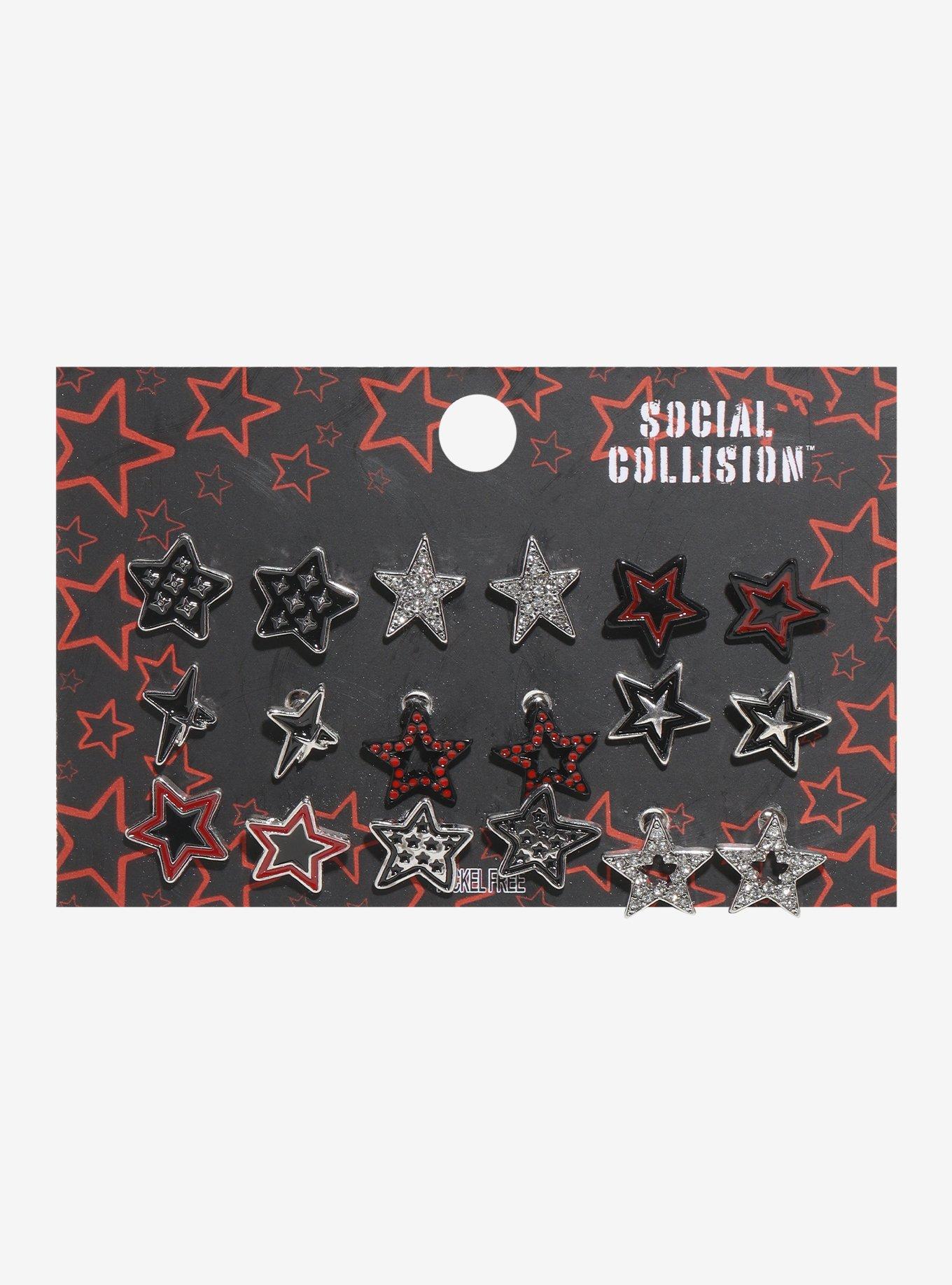 Social Collision Black & Red Bling Star Stud Earring Set, , hi-res