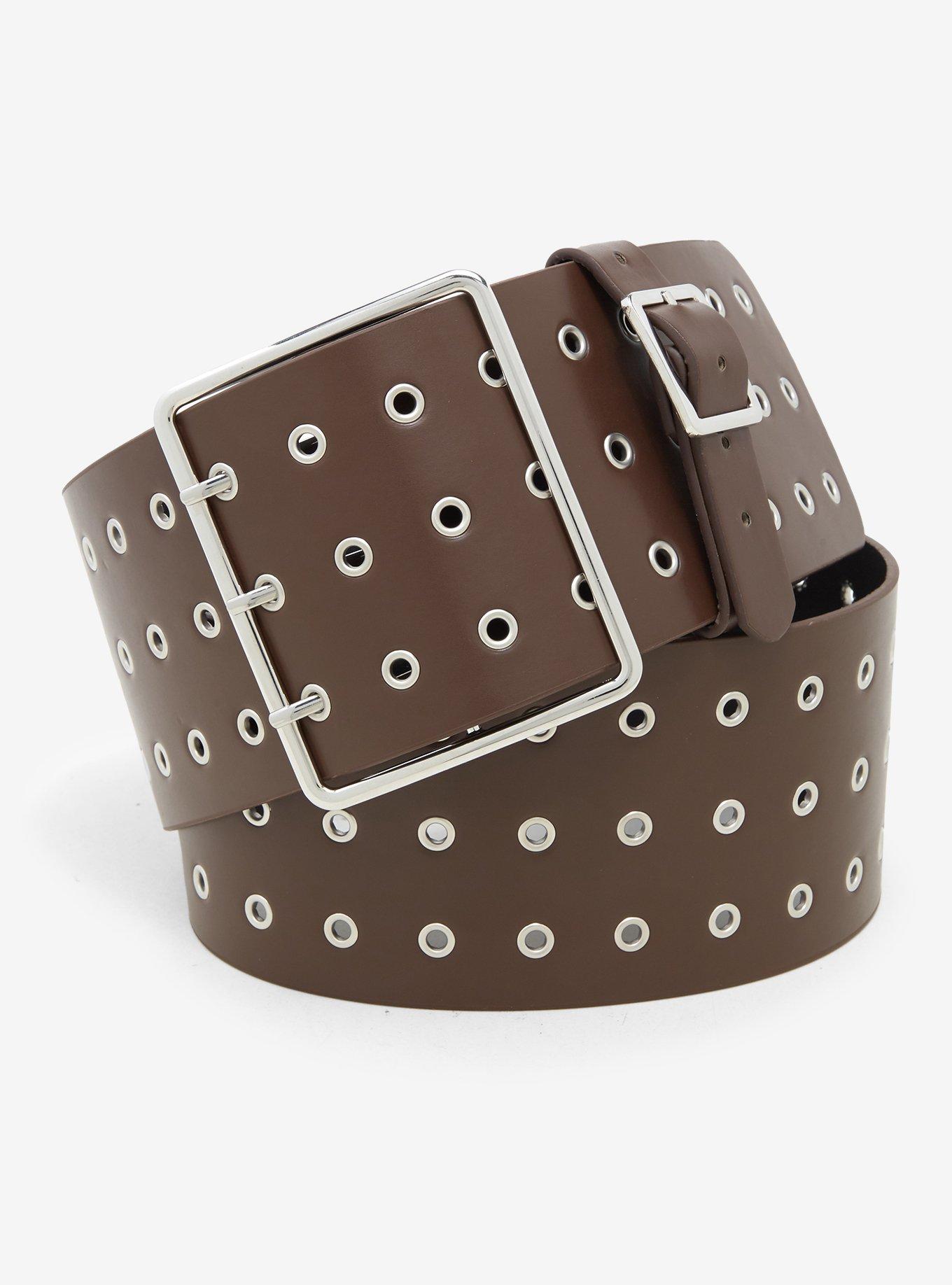 Brown Grommet Wide Belt, , hi-res