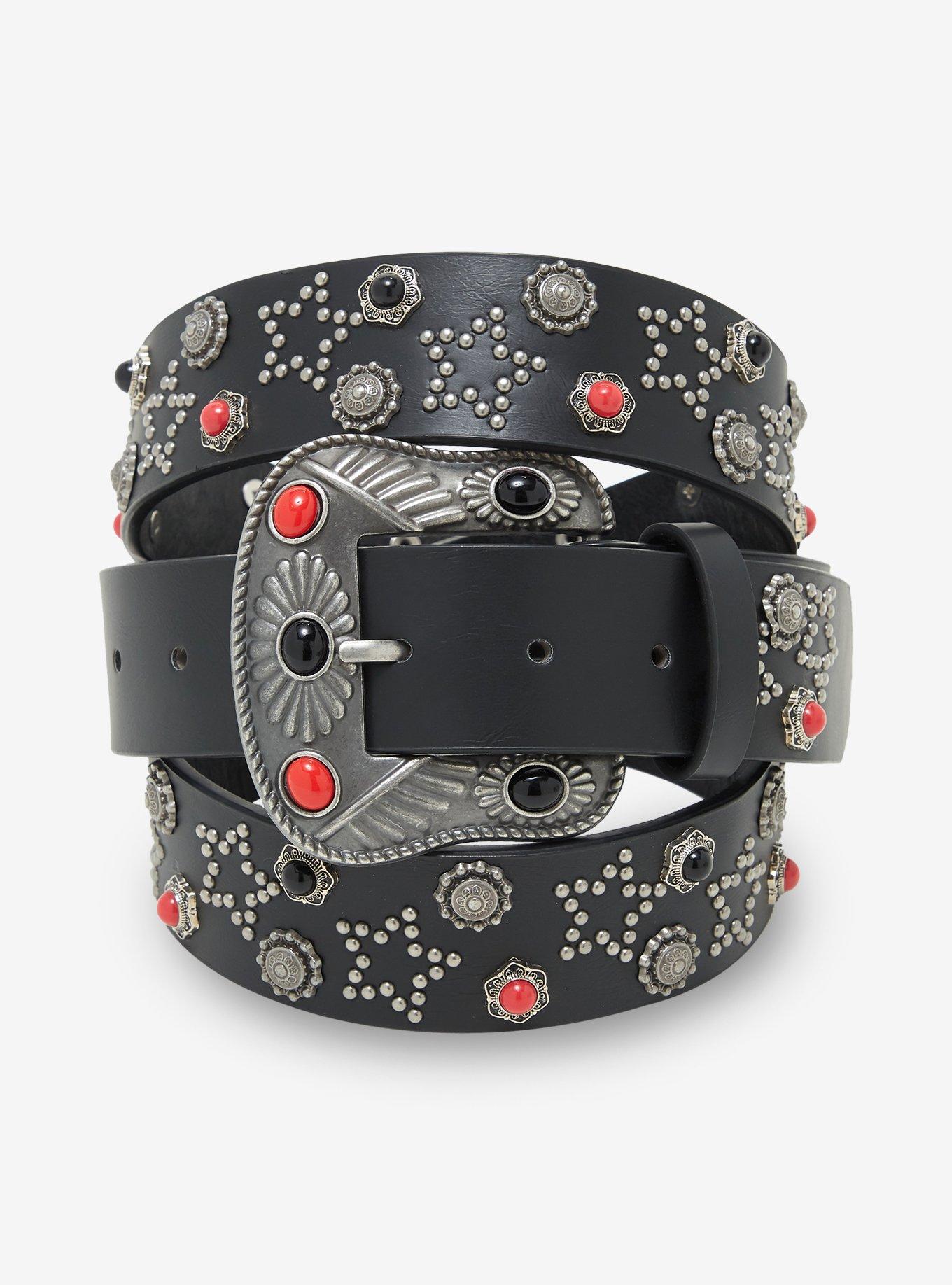 Black & Red Stone Star Stud Belt, , hi-res