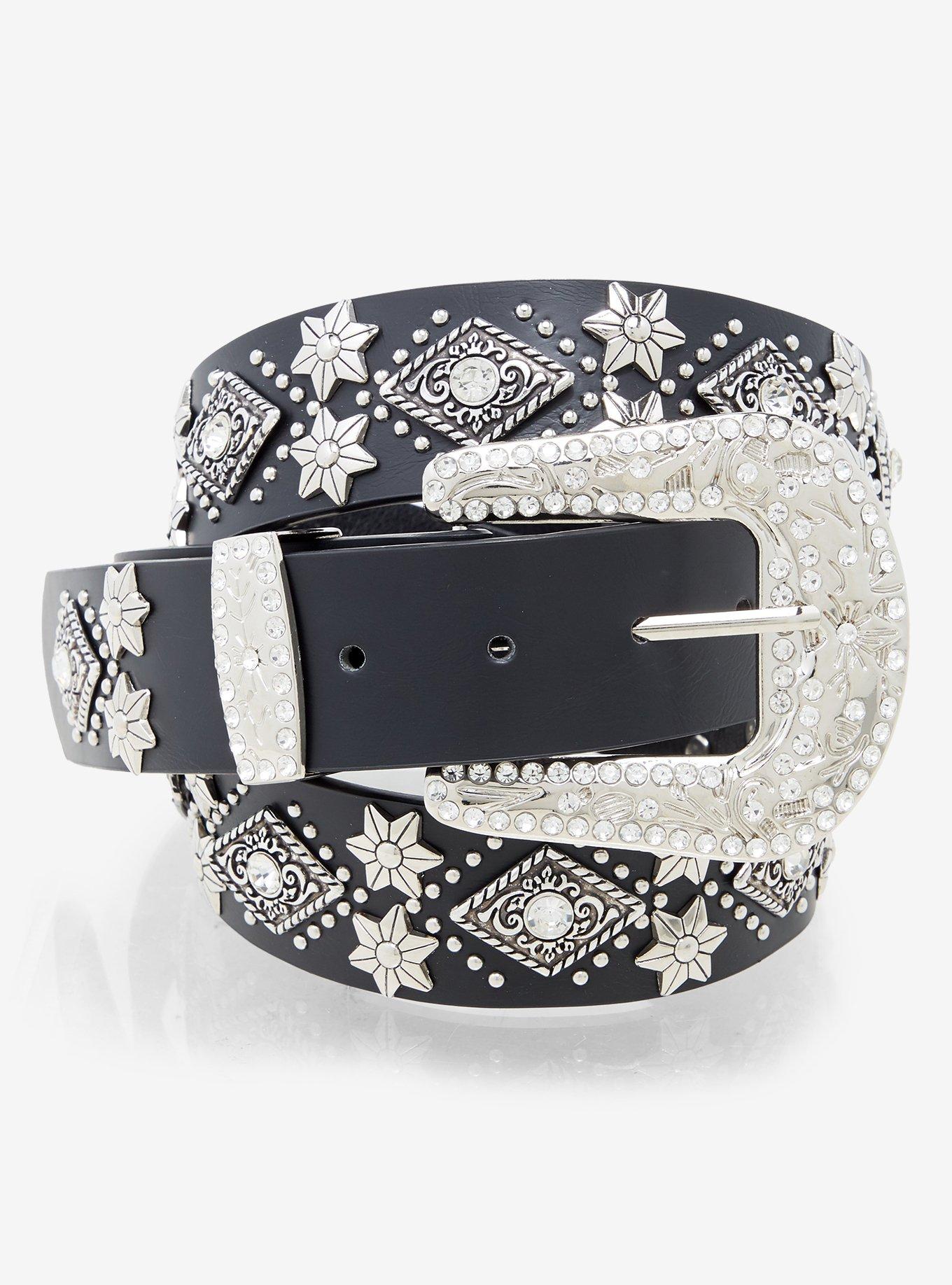 Black Flower Diamond Bling Belt, , hi-res