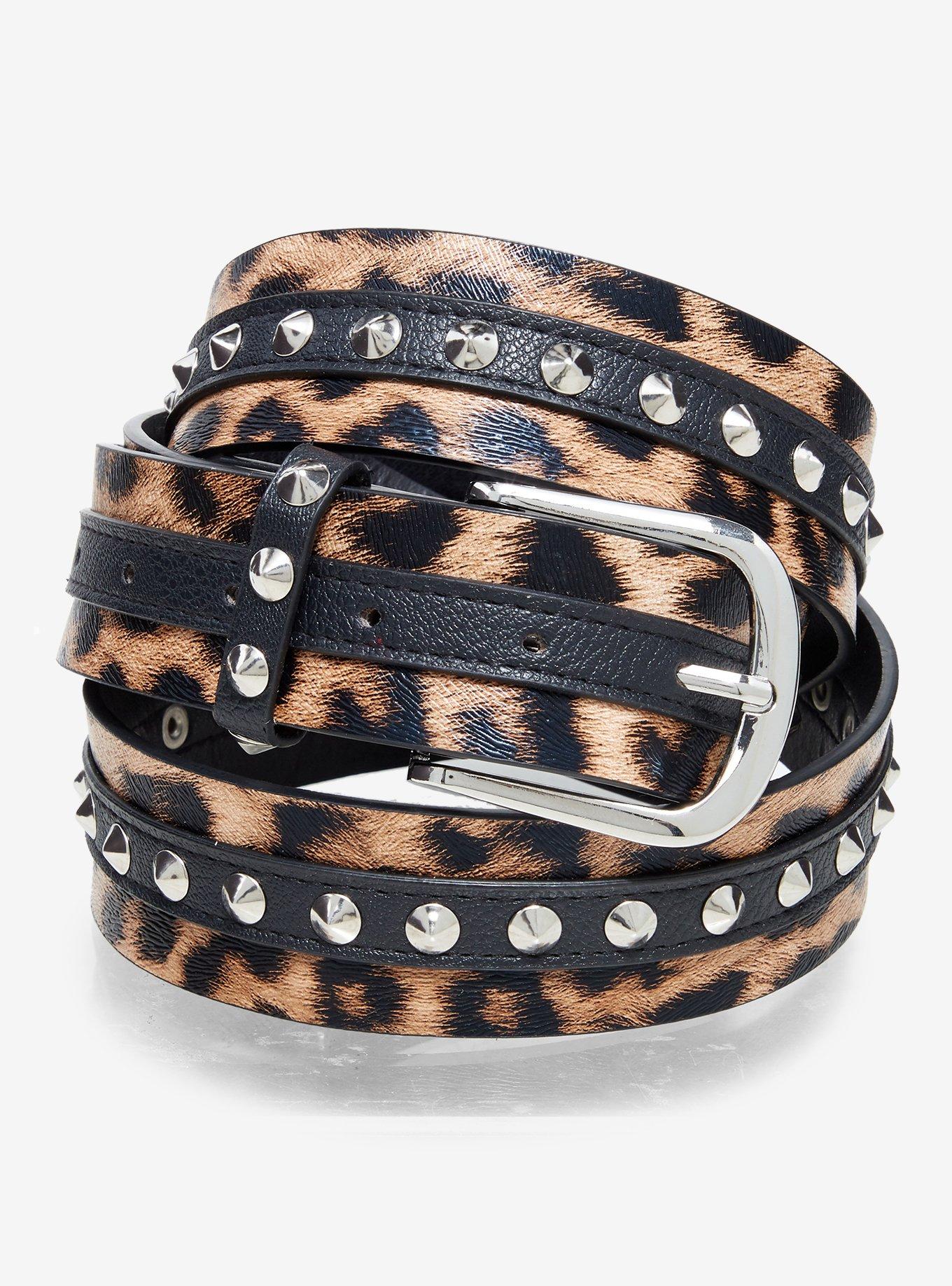 Leopard Print Spiked Stud Belt, , hi-res