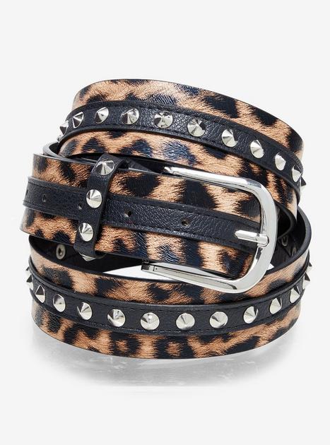Leopard Print Spiked Stud Belt | Hot Topic