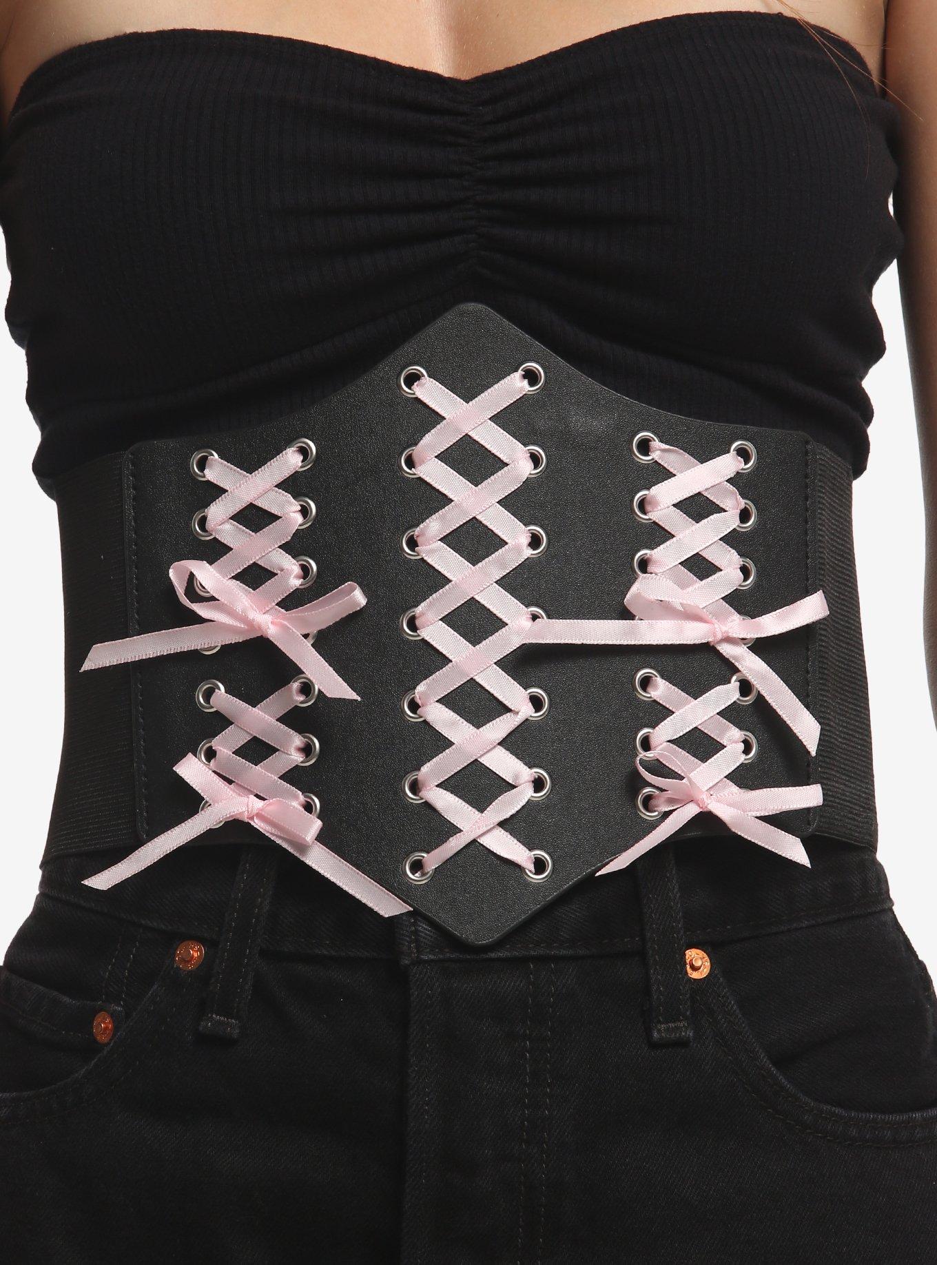 Pink Lace-Up Corset Belt