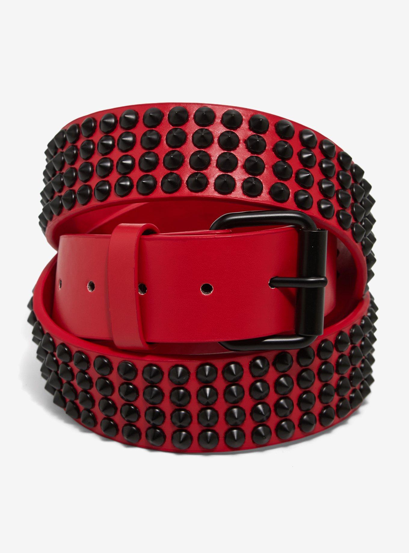 Red & Black Cone Stud Belt, , hi-res