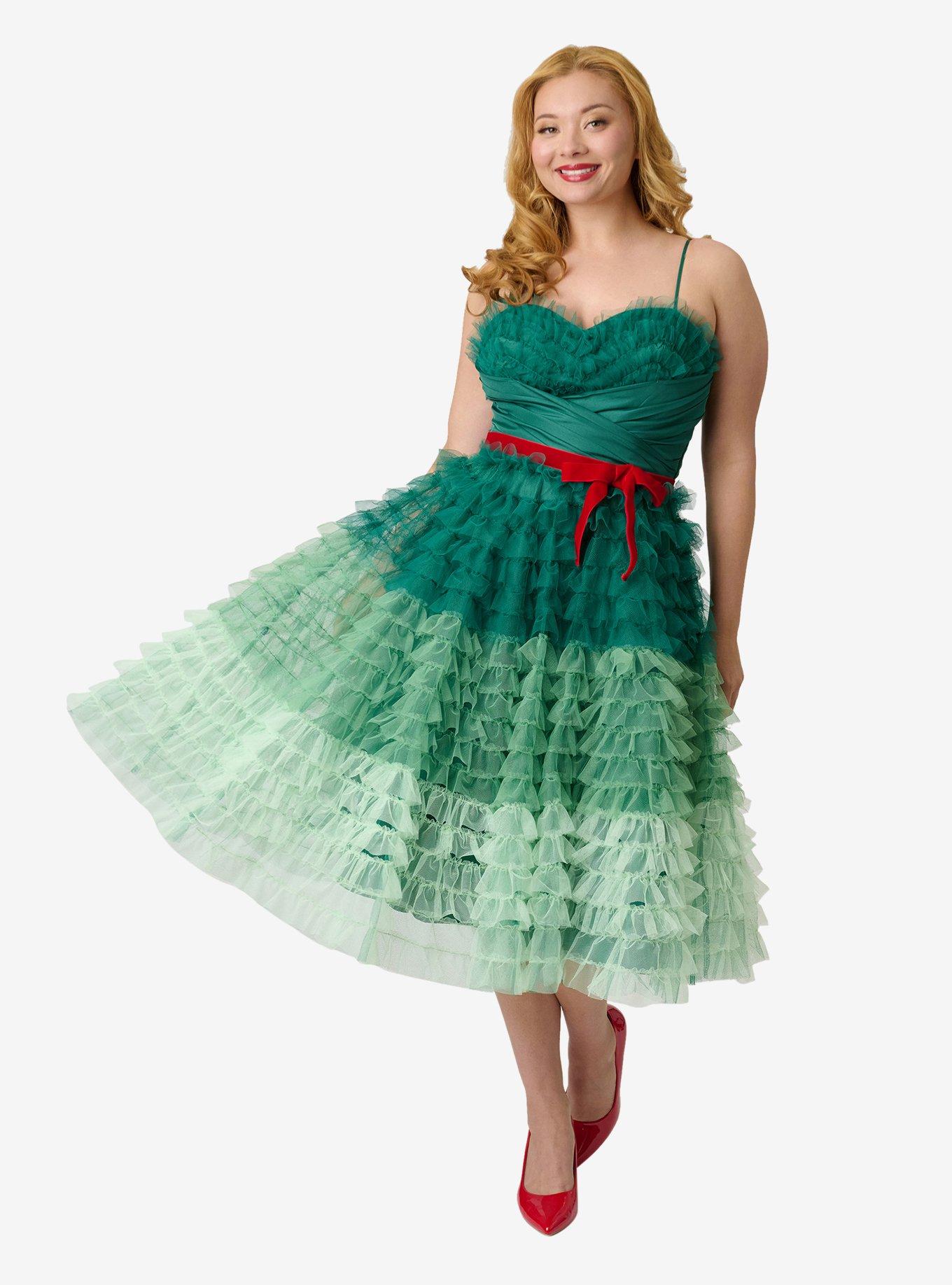 Unique Vintage Green Ombre Tulle Cupcake Swing Dress, , hi-res