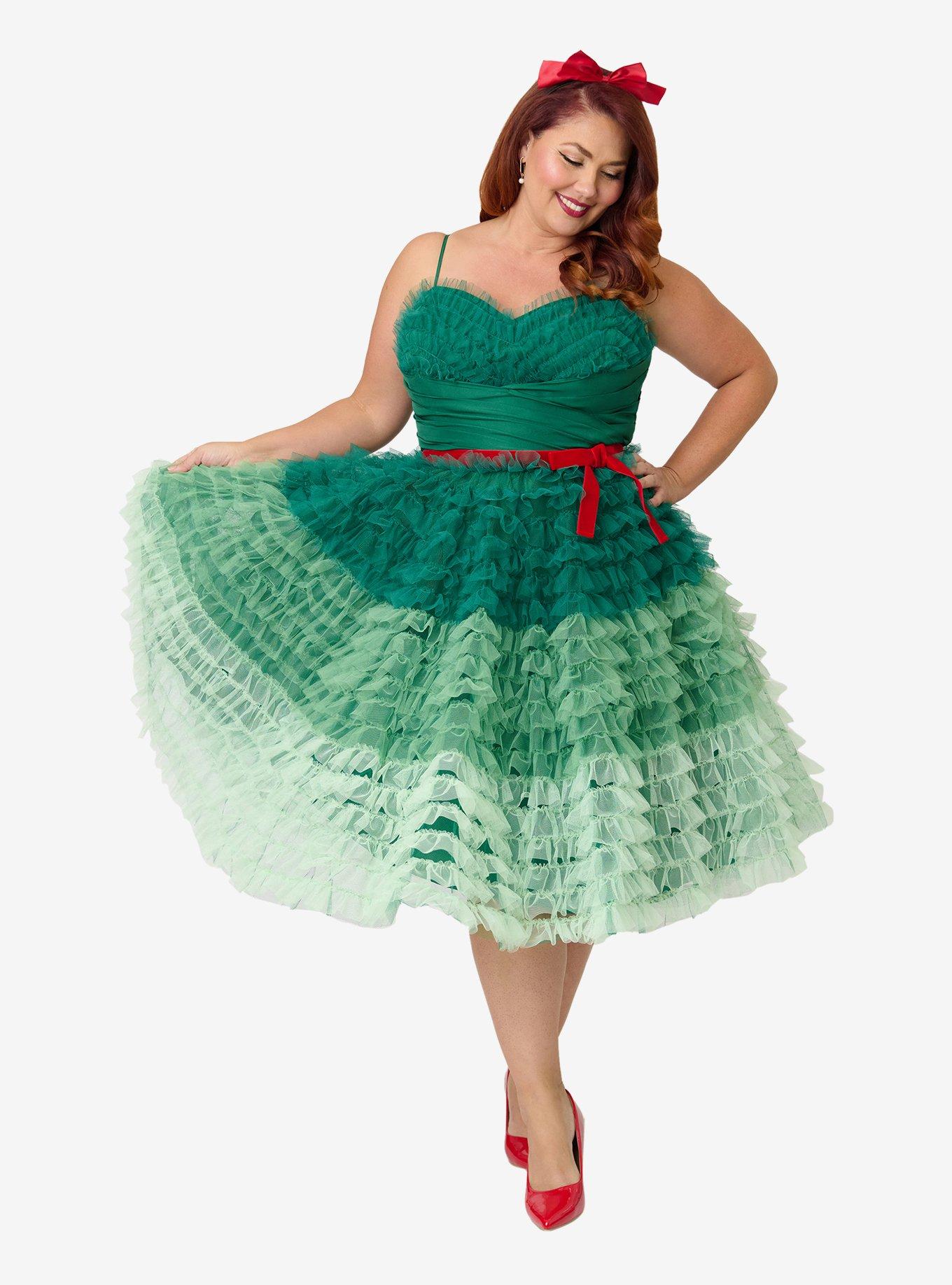 Unique Vintage Plus Size Green Ombre Tulle Cupcake Swing Dress, , hi-res