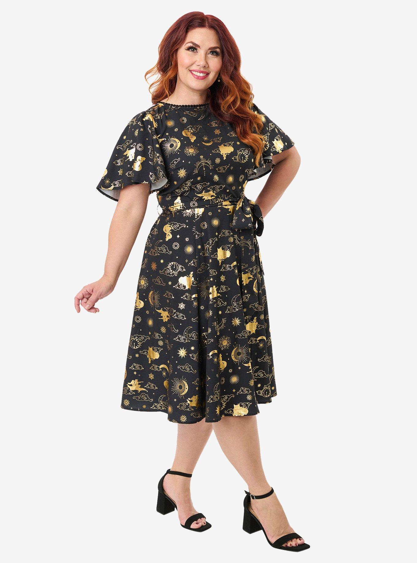 Disney Princess Collection by Unique Vintage Plus Size Gold Princess Celestial Swing Dress, , hi-res
