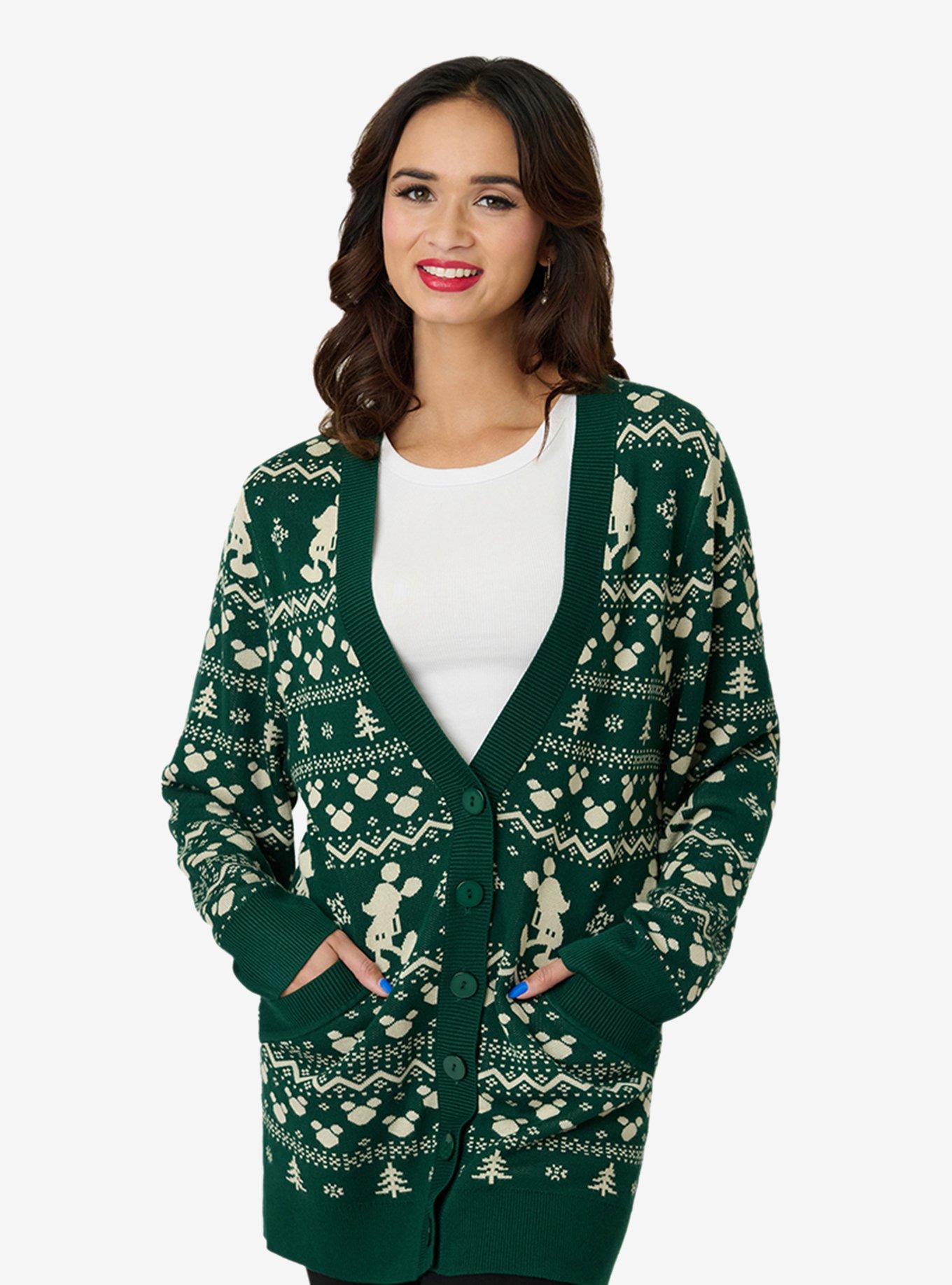 Disney Holiday Collection by Unique Vintage Green Winter Mickey Fair Isle Cardigan, , hi-res