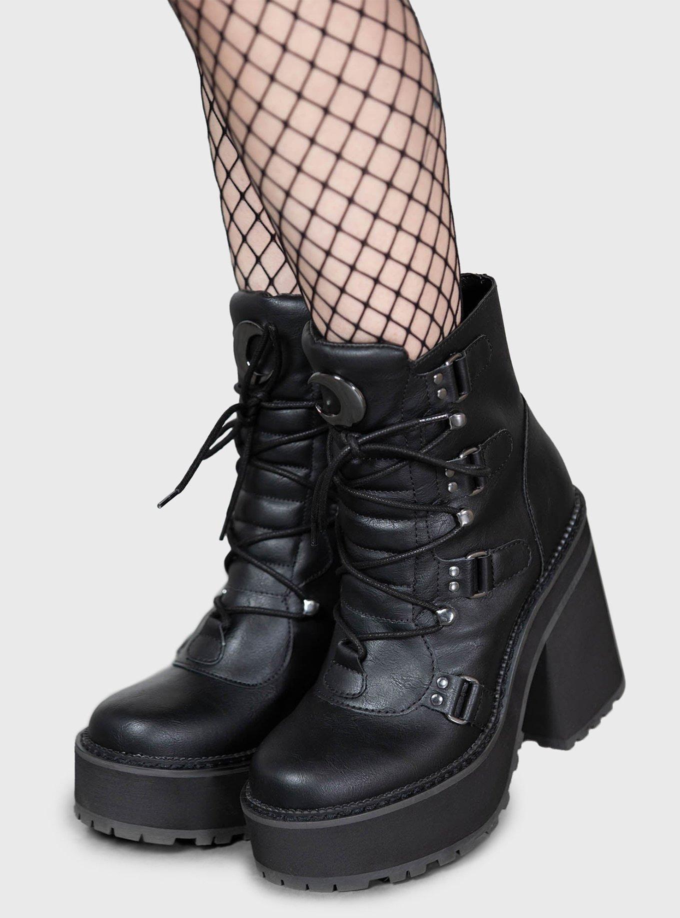KIHILIST Black Broom Rider Heel Boots, , hi-res