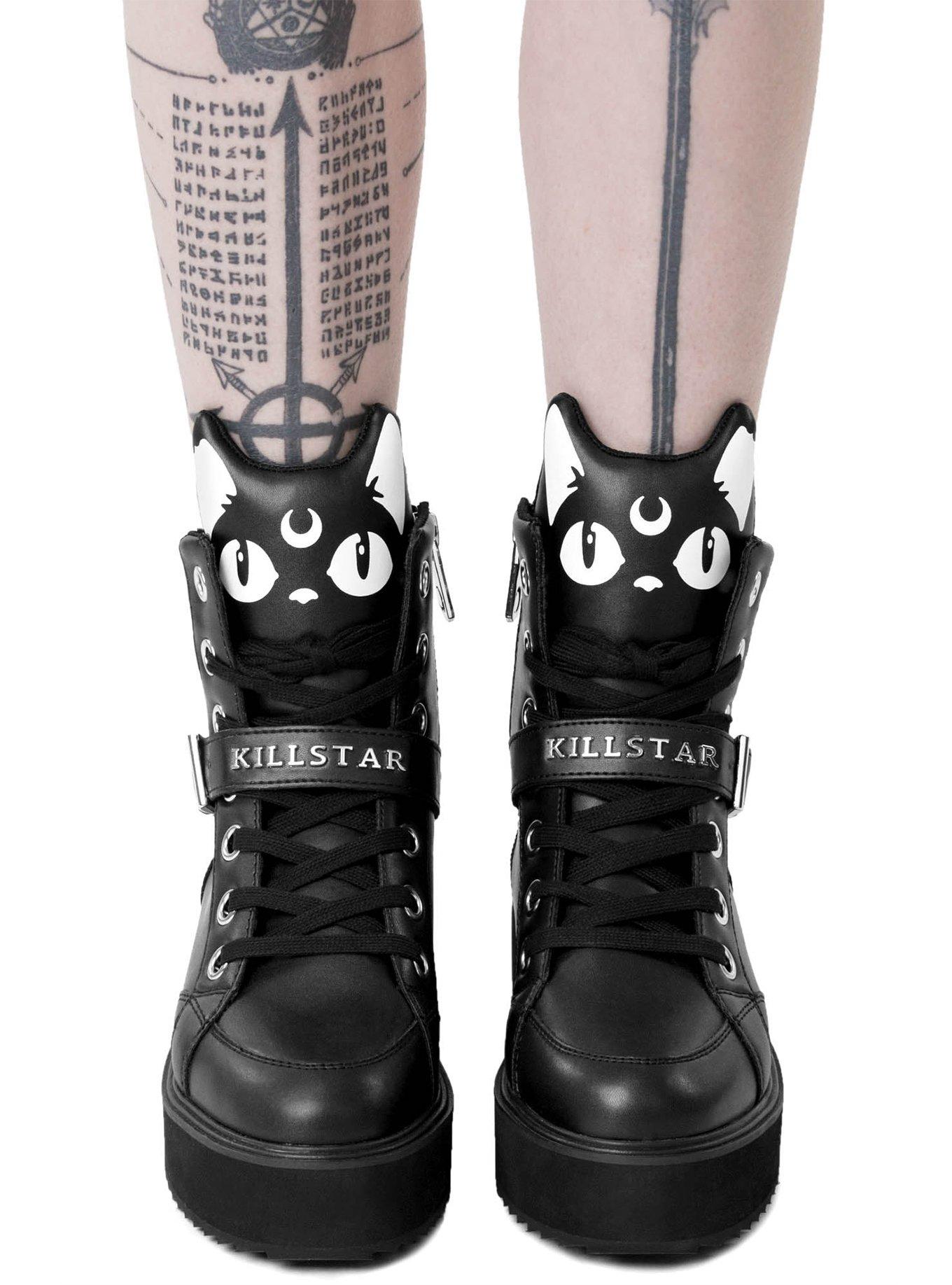 KIHILIST Black Keiko Cat Hi-Top Sneakers, , hi-res