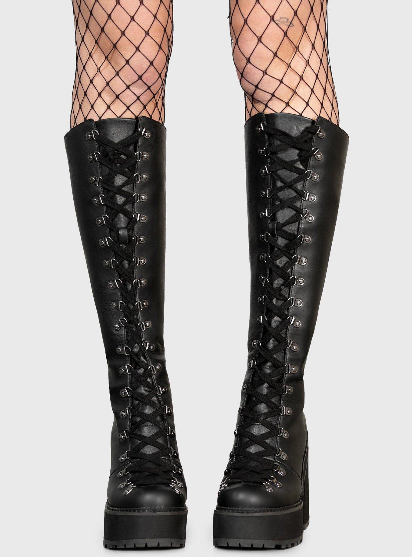 KIHILIST Black Knee-High Heel Boots, , hi-res