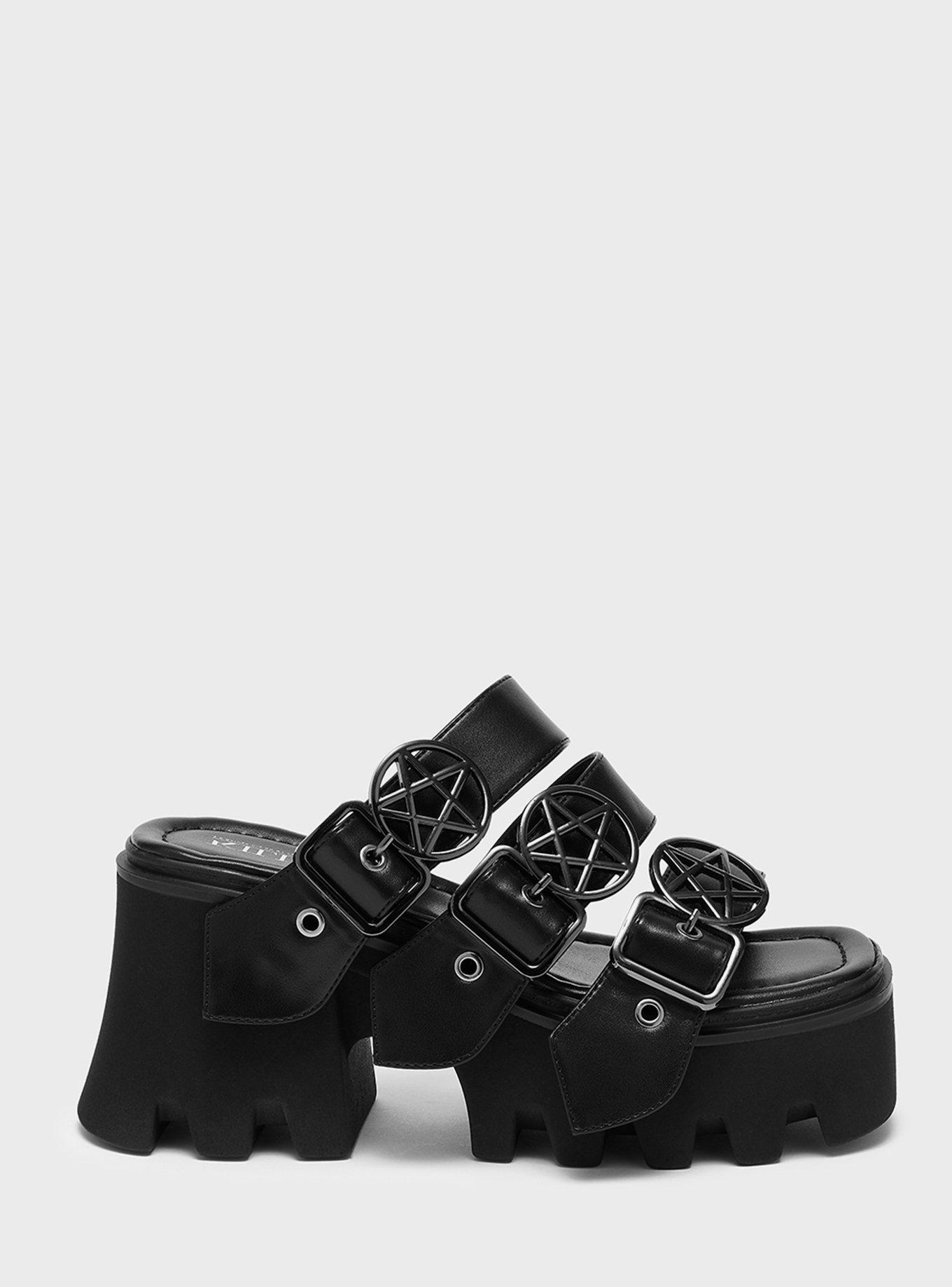 KIHILIST Black Natash Strappy Platform Sandals