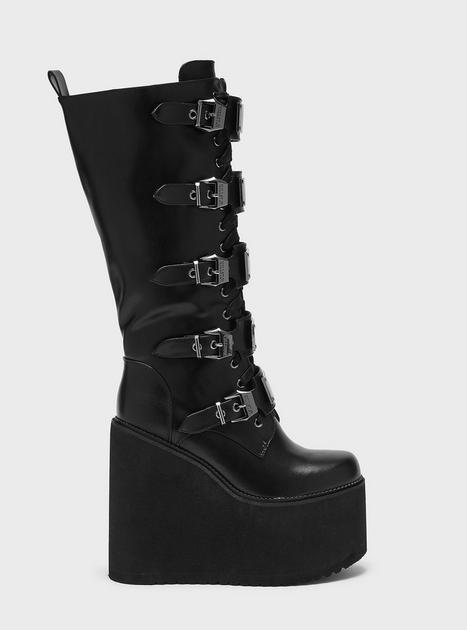 KIHILIST Black Ms Boom Buckle Platform Boots | Hot Topic