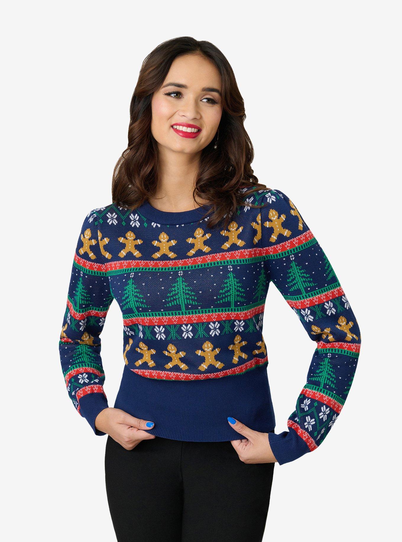 Unique Vintage Navy & Gingerbread Men Fair Isle Sweater, , hi-res
