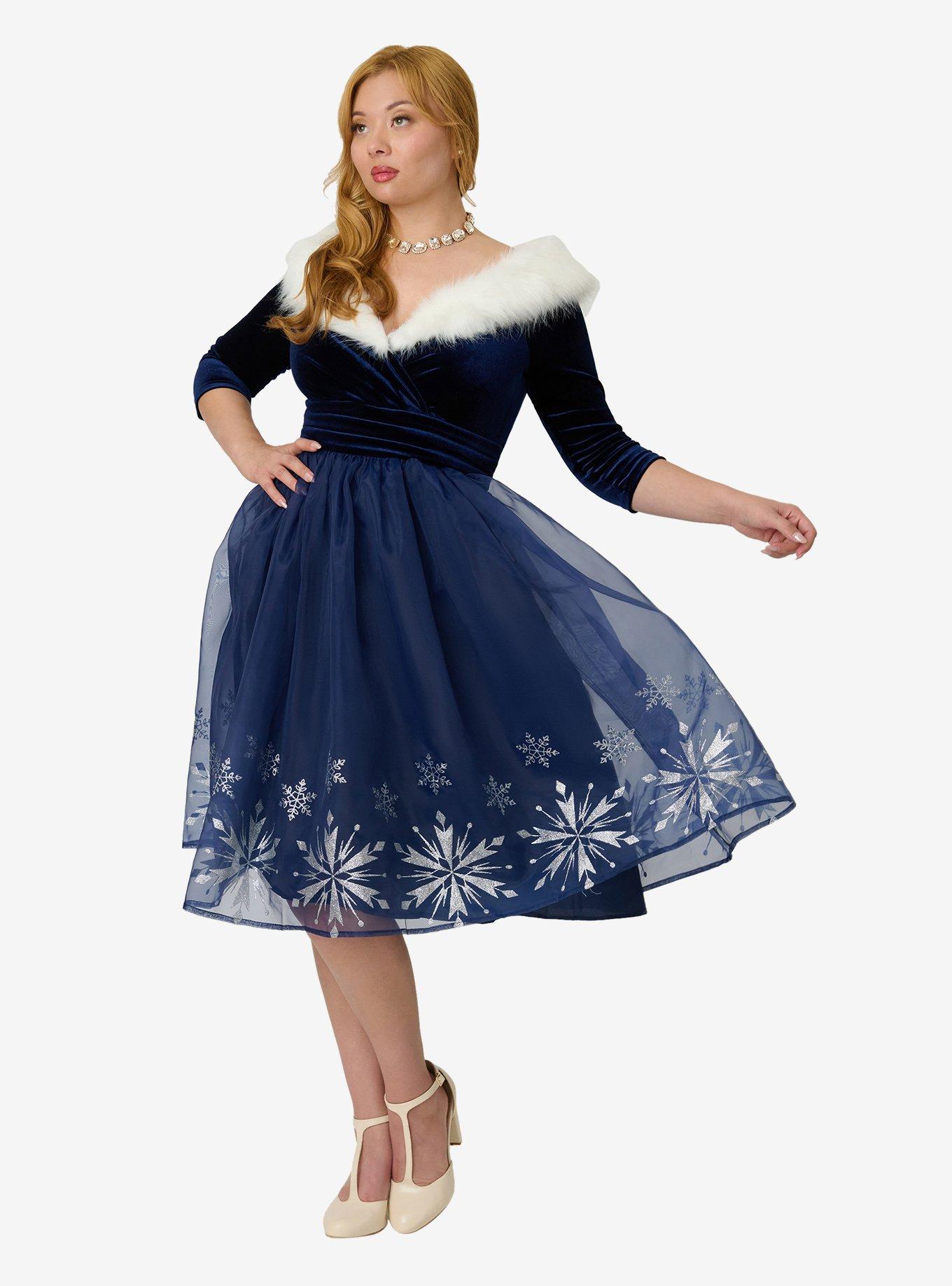 Disney's Frozen Collection by Unique Vintage Blue Velvet & Glitter Snow Marceline Swing Dress, , hi-res