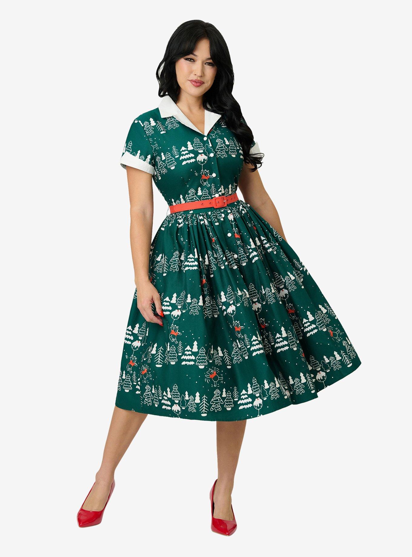 Disney Holiday Collection by Unique Vintage Winnie The Pooh Belted Alexis Swing Dress, , hi-res