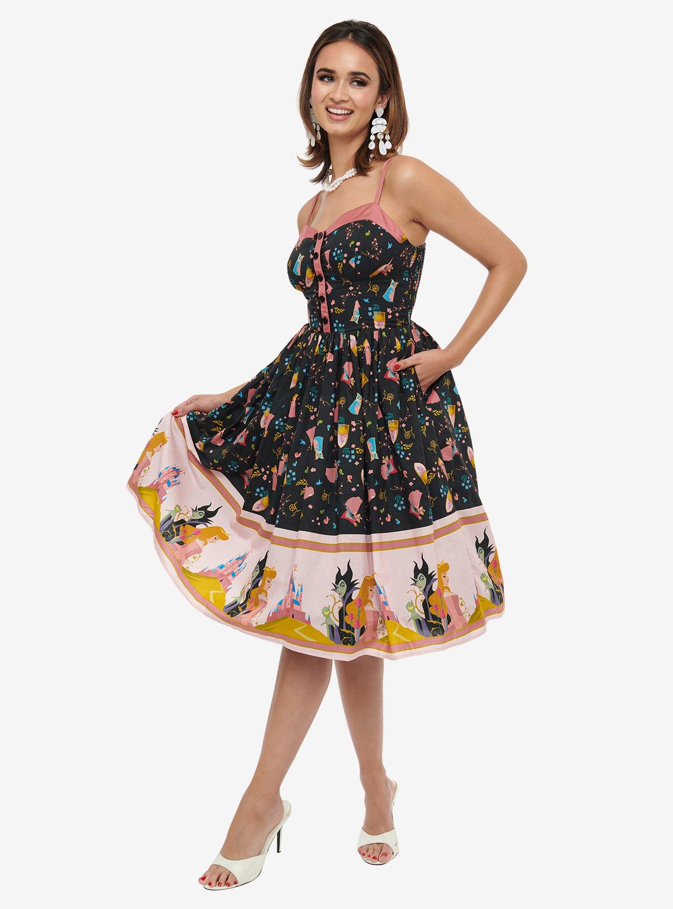Disney Princess Collection by Unique Vintage Sleeping Beauty Print Swing Dress, , hi-res