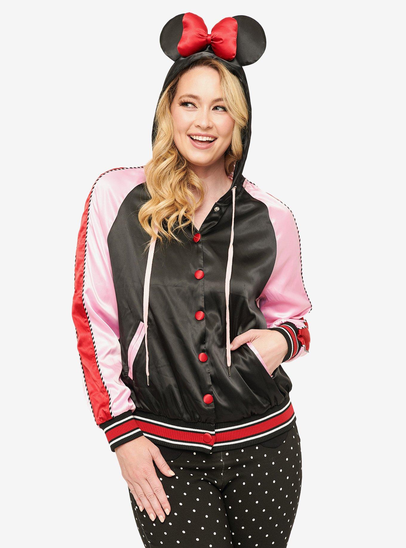 Disney Mickey & Friends Collection by Unique Vintage Minnie Mouse Hooded Satin Bomber Jacket, , hi-res