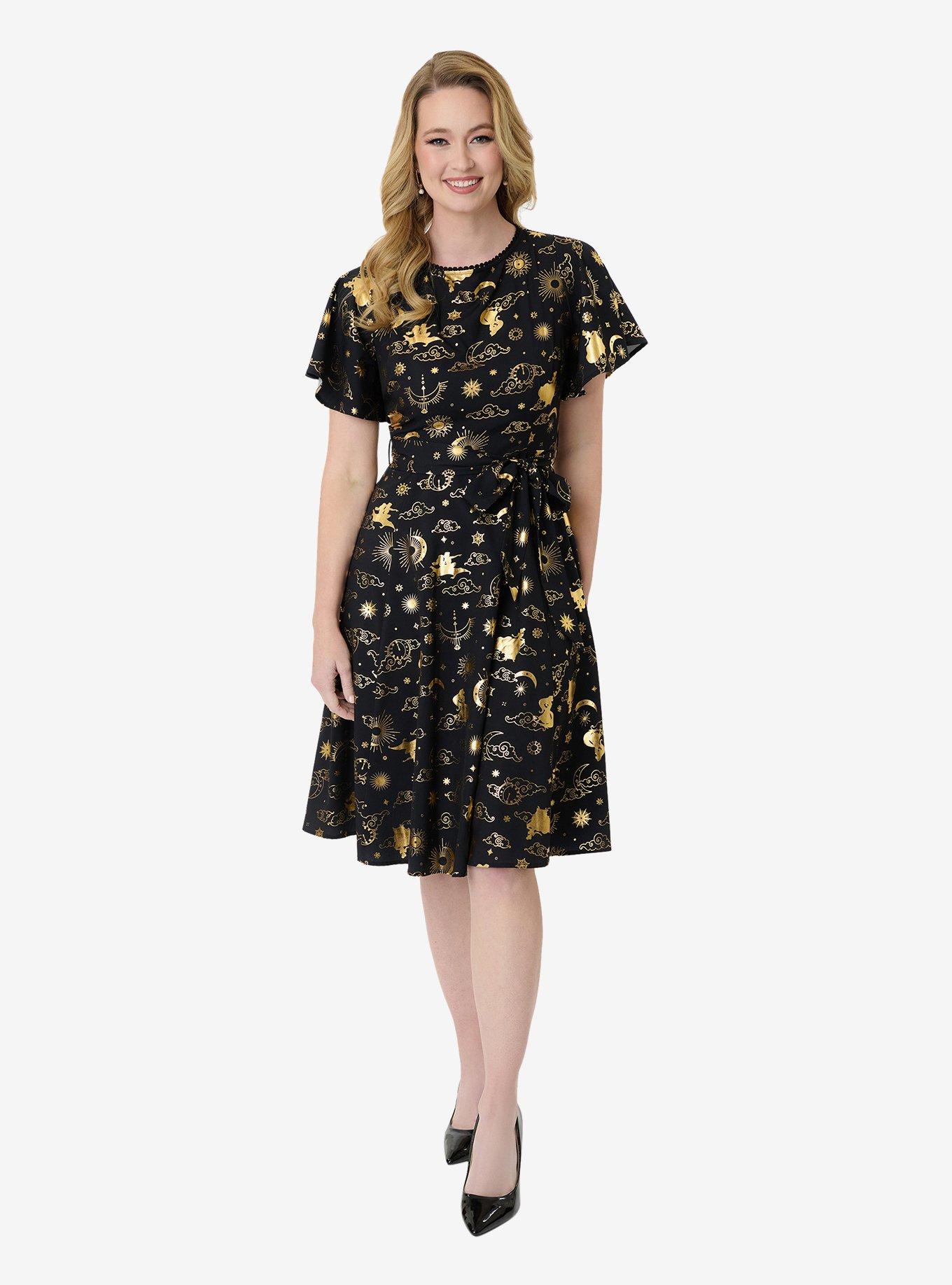 Disney Princess Collection by Unique Vintage Gold Celestial Swing Dress