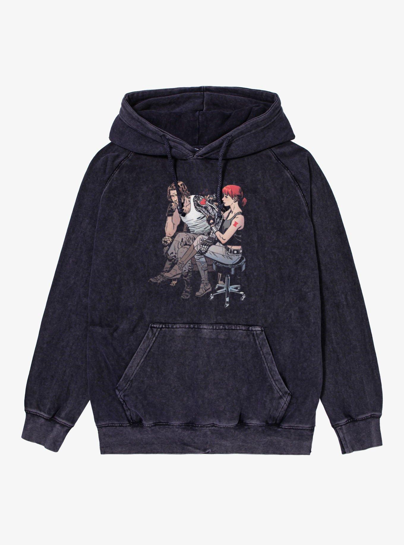 Marvel Winter Soldier & Black Widow Tattoo Heart Mineral Wash Hoodie, , hi-res