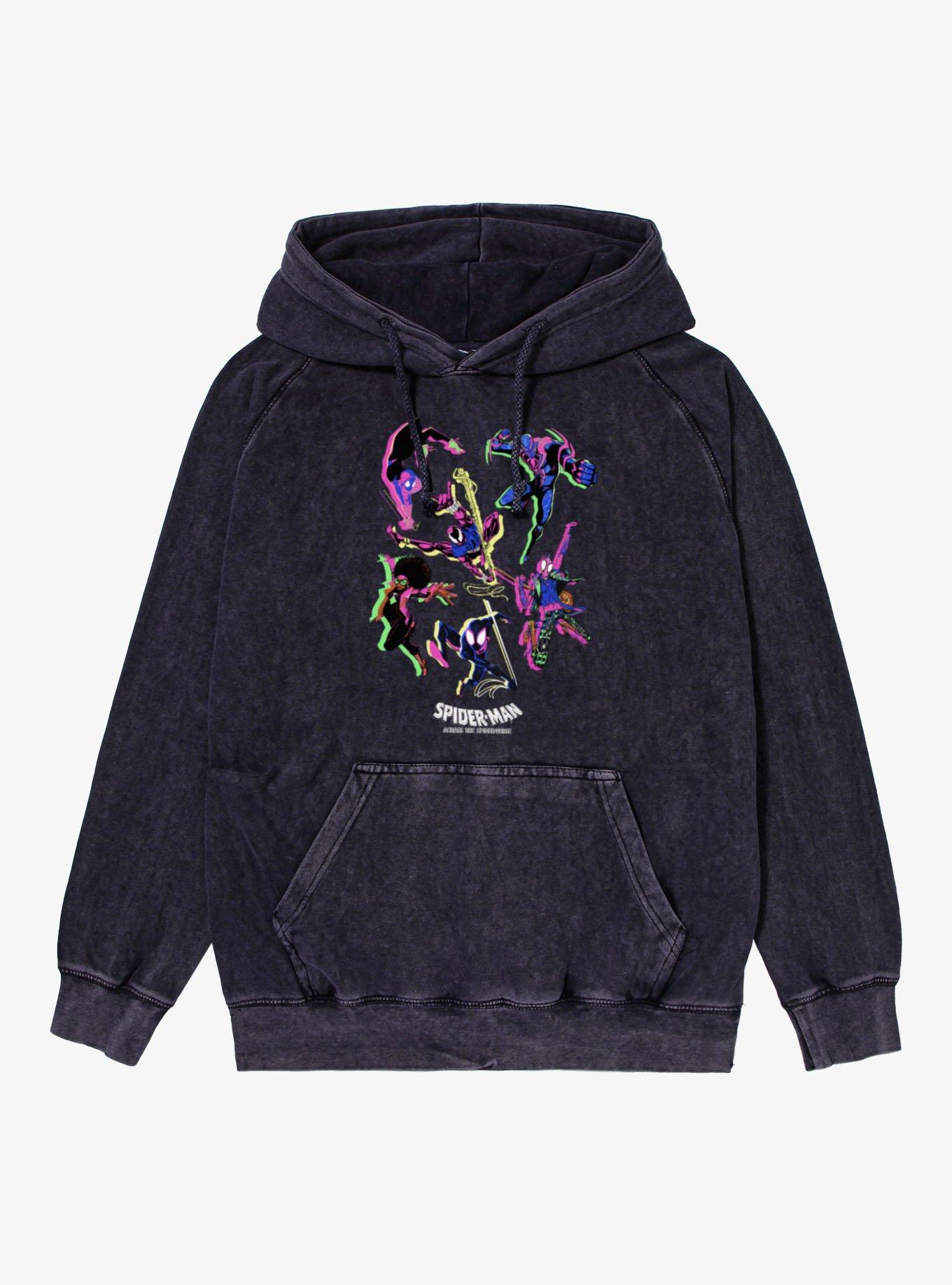 Marvel Spider-Man Spiderverse Neon Mineral Wash Hoodie Hot Topic Exclusive