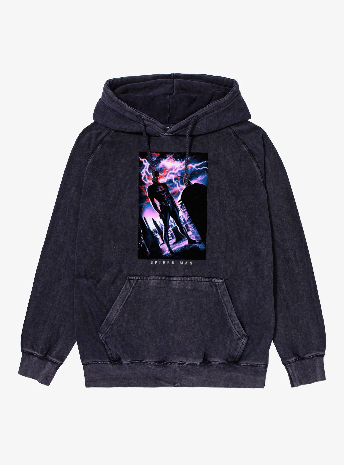 Marvel Spider-Man Dark Graveyard Mineral Wash Hoodie Hot Topic Exclusive, , hi-res