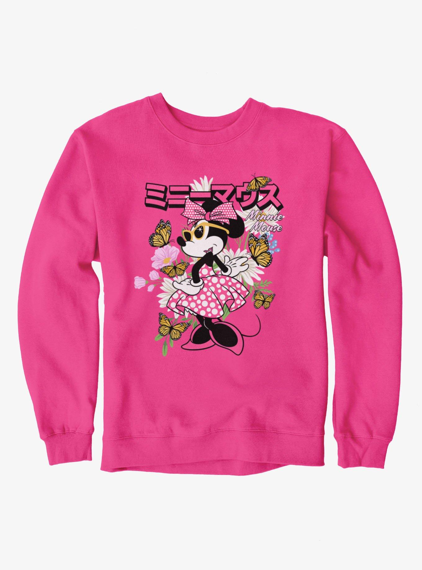 Disney Minnie Mouse Japanese Retro Sweatshirt Hot Topic Exclusive, HELICONIA, hi-res